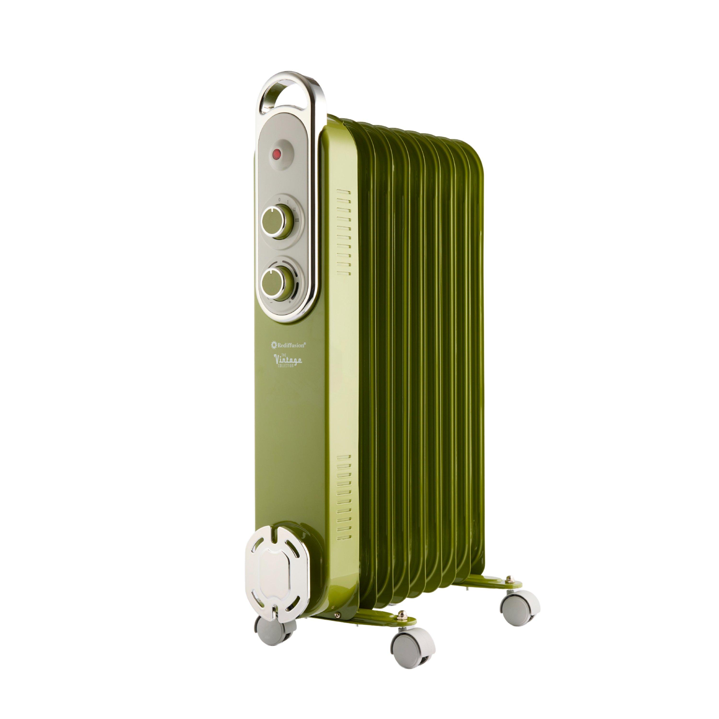 Green - Rediffusion - Vintage 9 Fin Oil Filled Radiator - 2