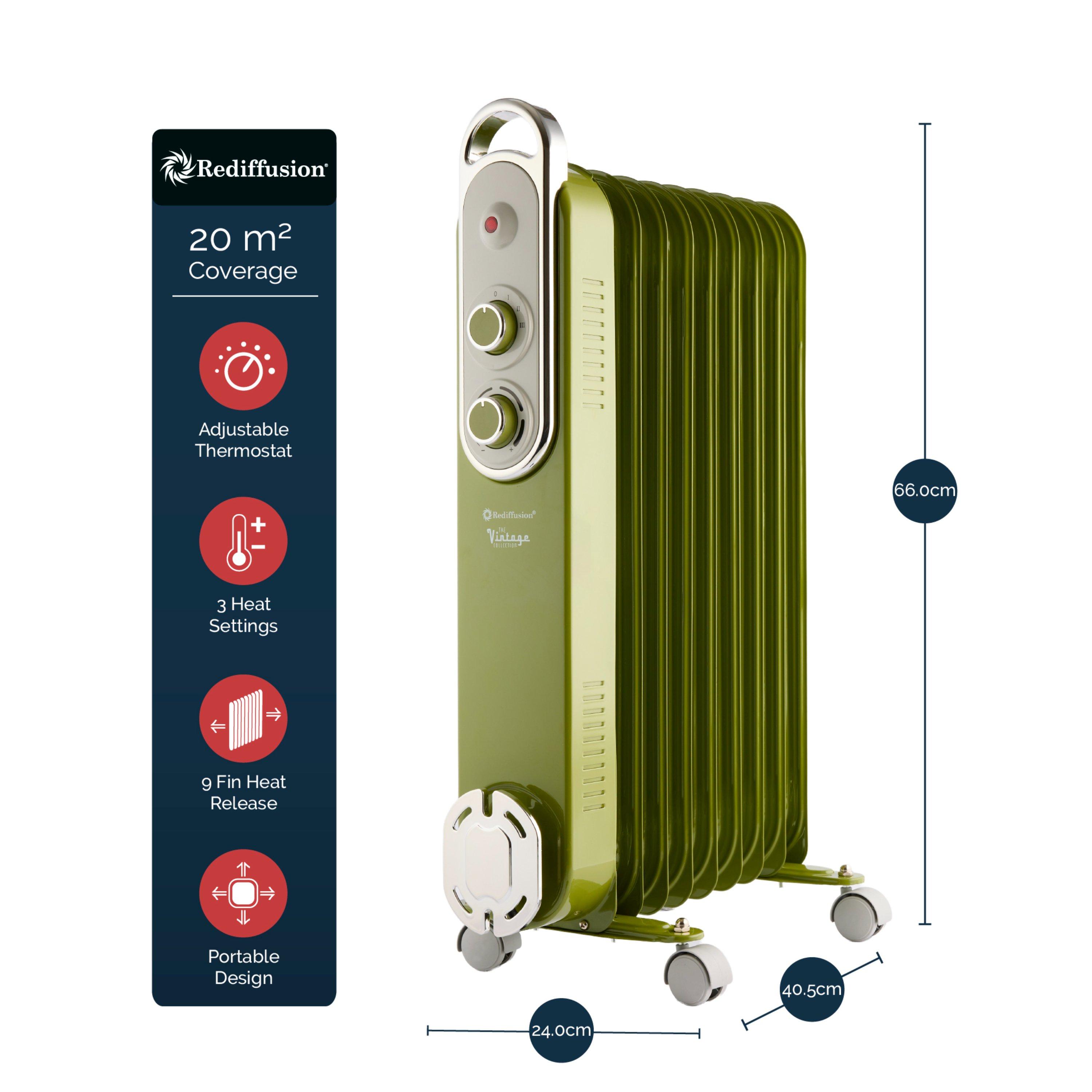 Green - Rediffusion - Vintage 9 Fin Oil Filled Radiator - 12