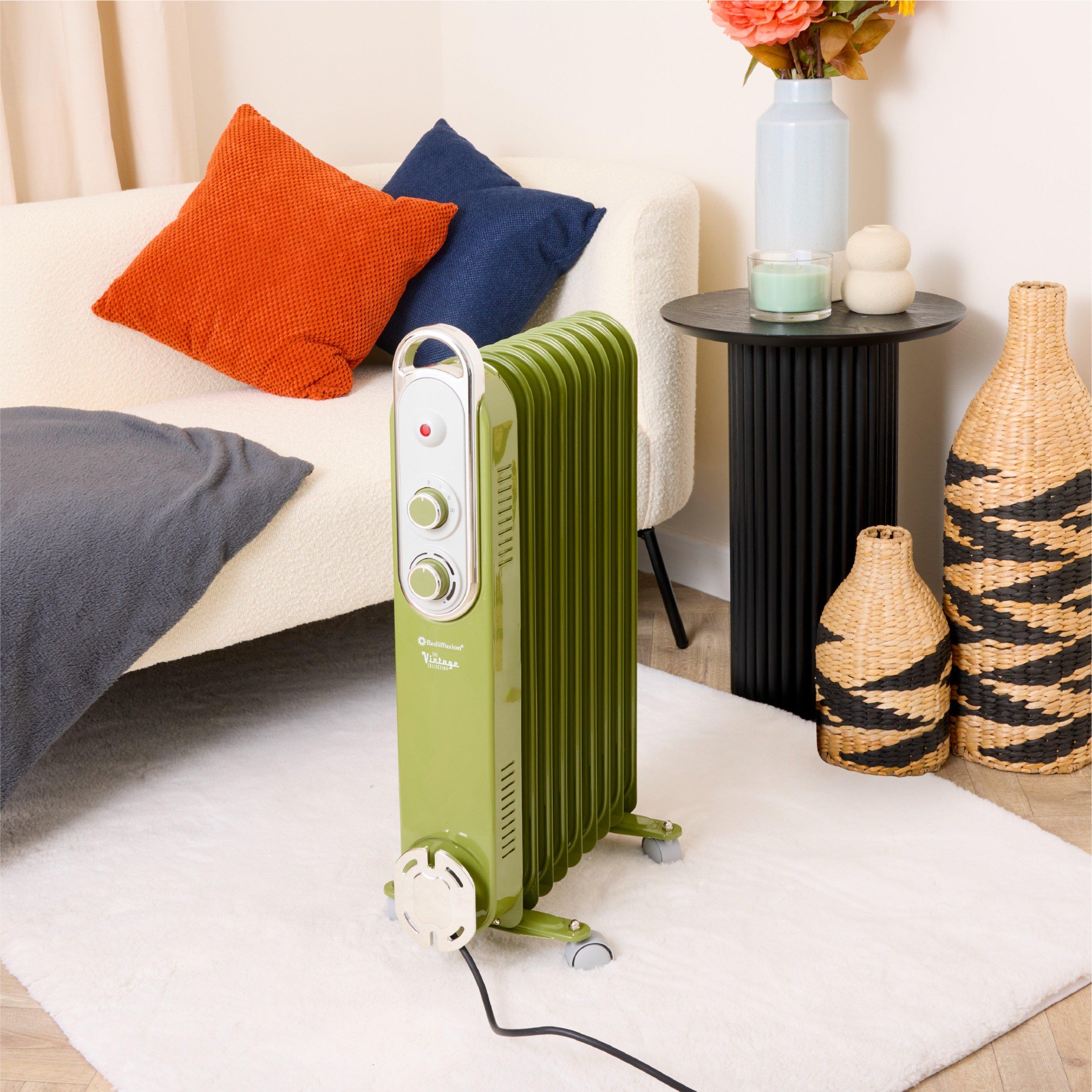 Green - Rediffusion - Vintage 9 Fin Oil Filled Radiator - 4