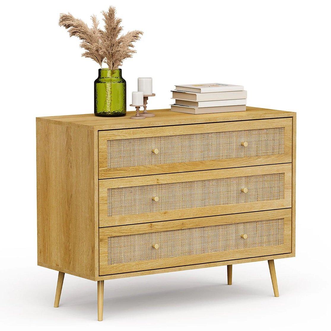 Beige - VonHaus - Sienna Rattan Chest of Drawers - 1