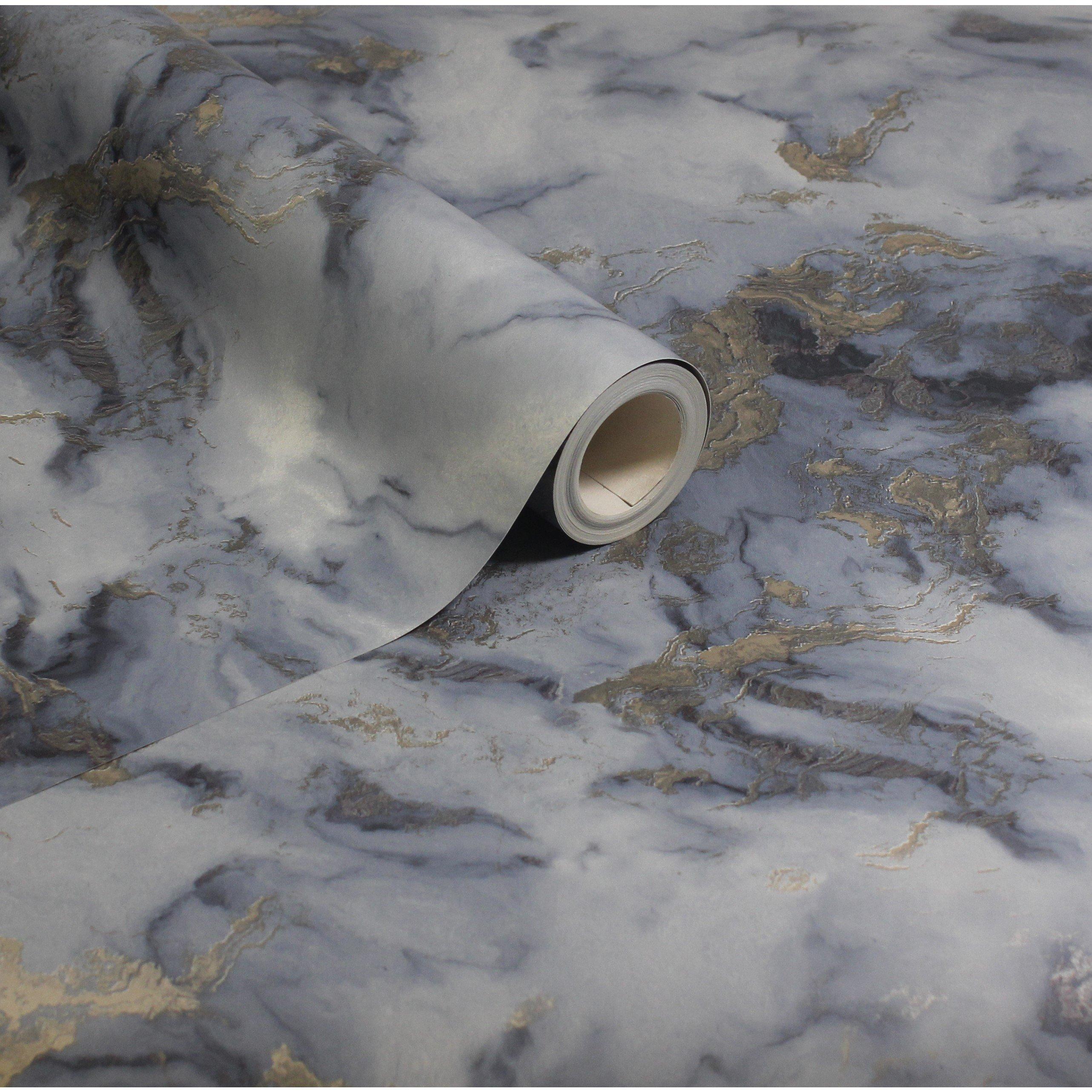 Arthouse  Bahia Marble Navy Wallpaper - Blue & Navy