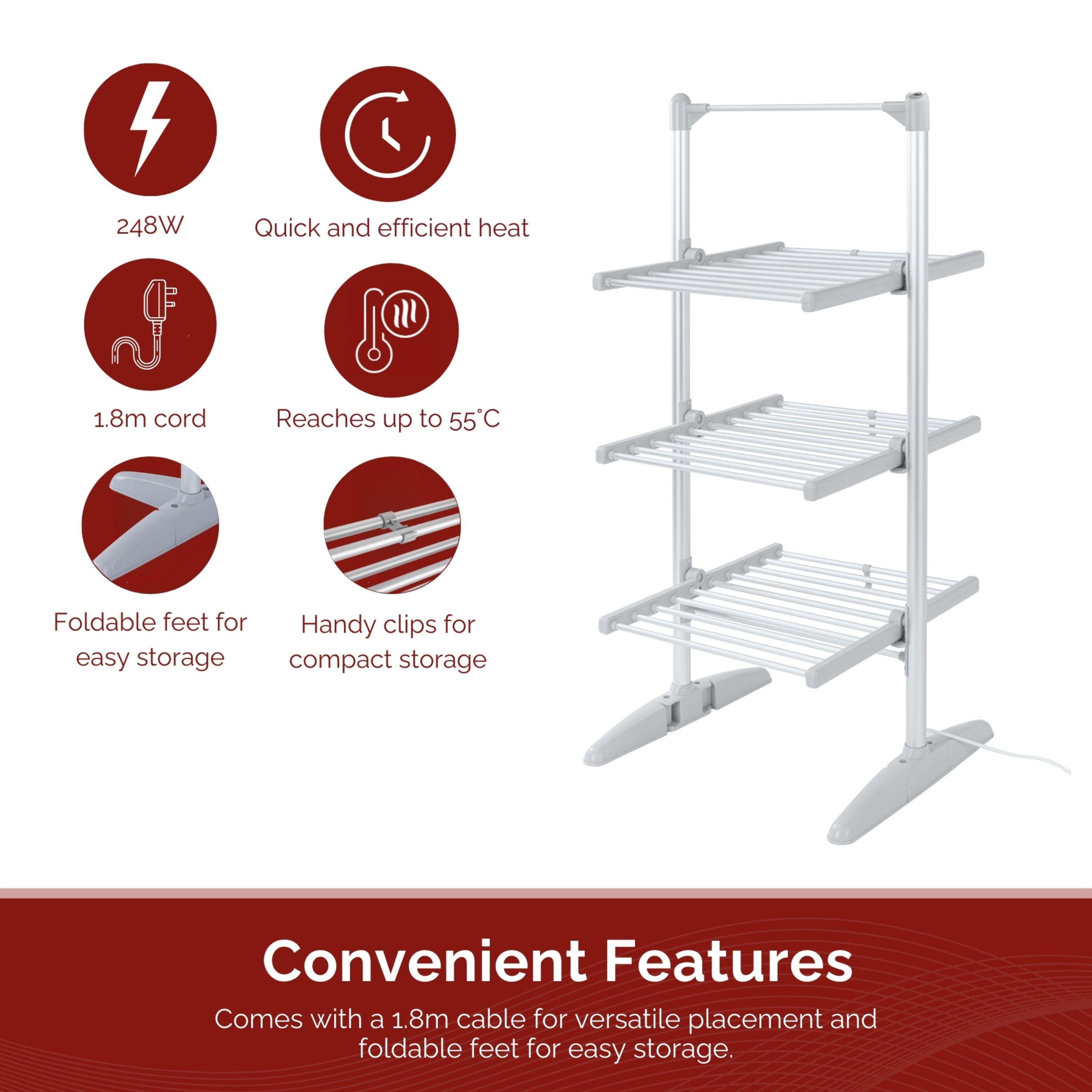 White - Rediffusion - Compact 3 Tier Heated Clothes Airer Wi - 3