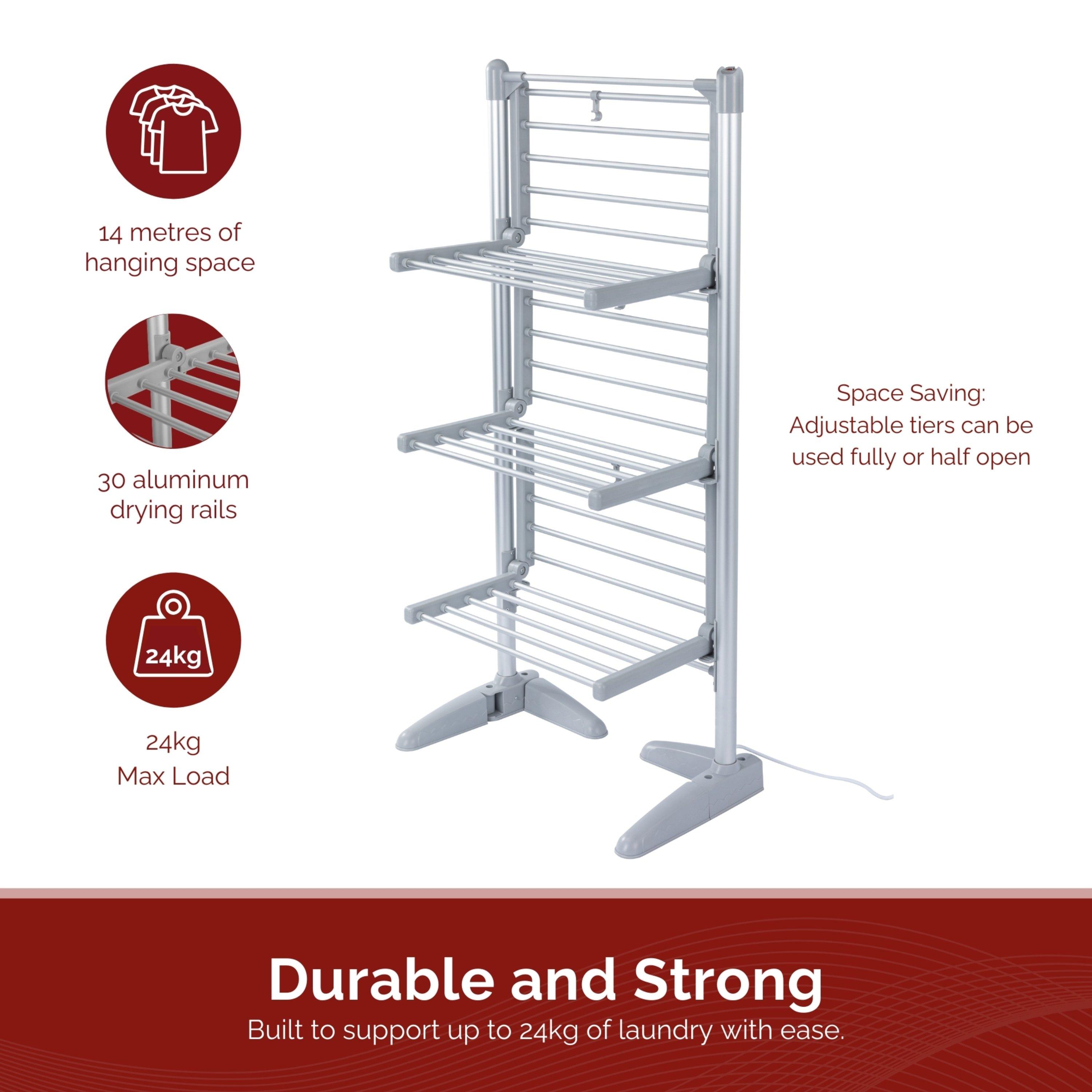 White - Rediffusion - Compact 3 Tier Heated Clothes Airer Wi - 4
