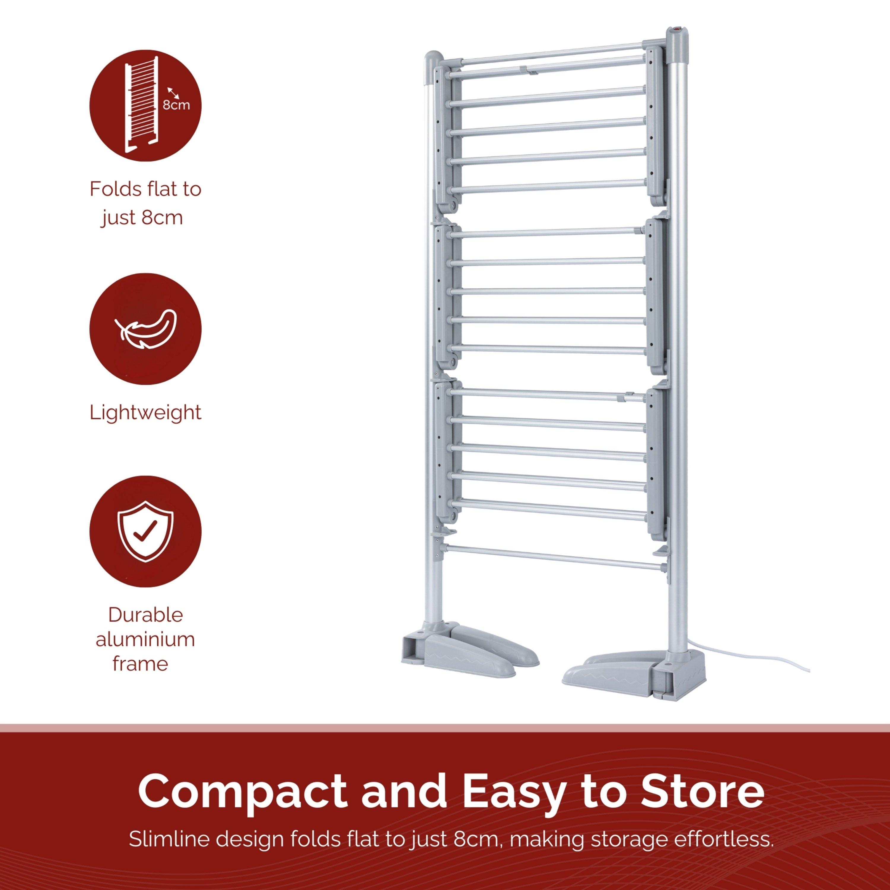 White - Rediffusion - Compact 3 Tier Heated Clothes Airer Wi - 5