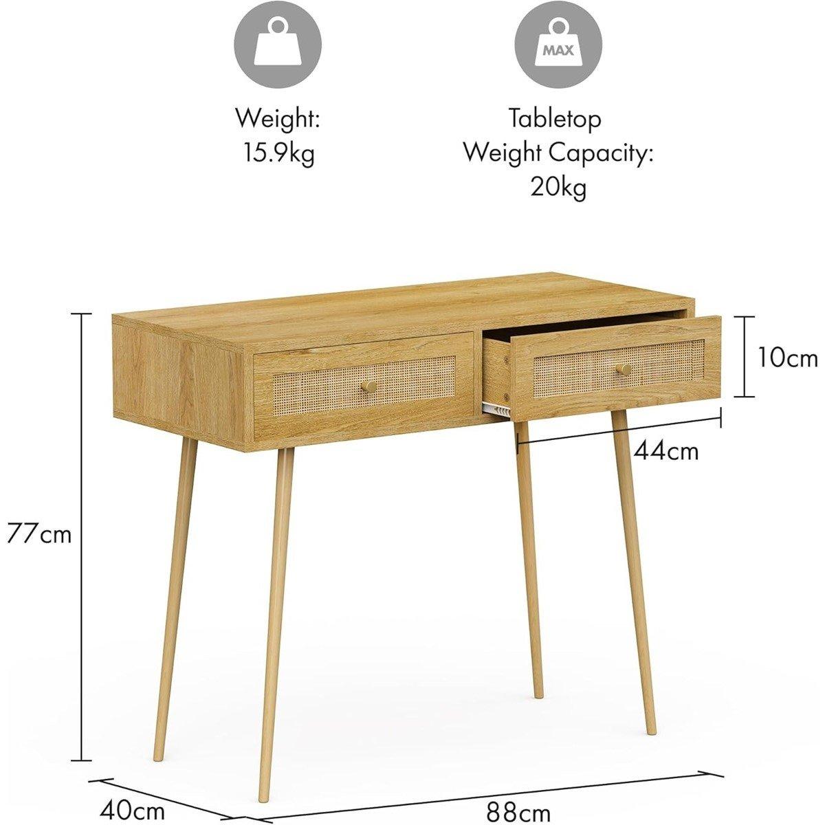 Beige - VonHaus - Sienna Rattan Dressing Table Desk - 3