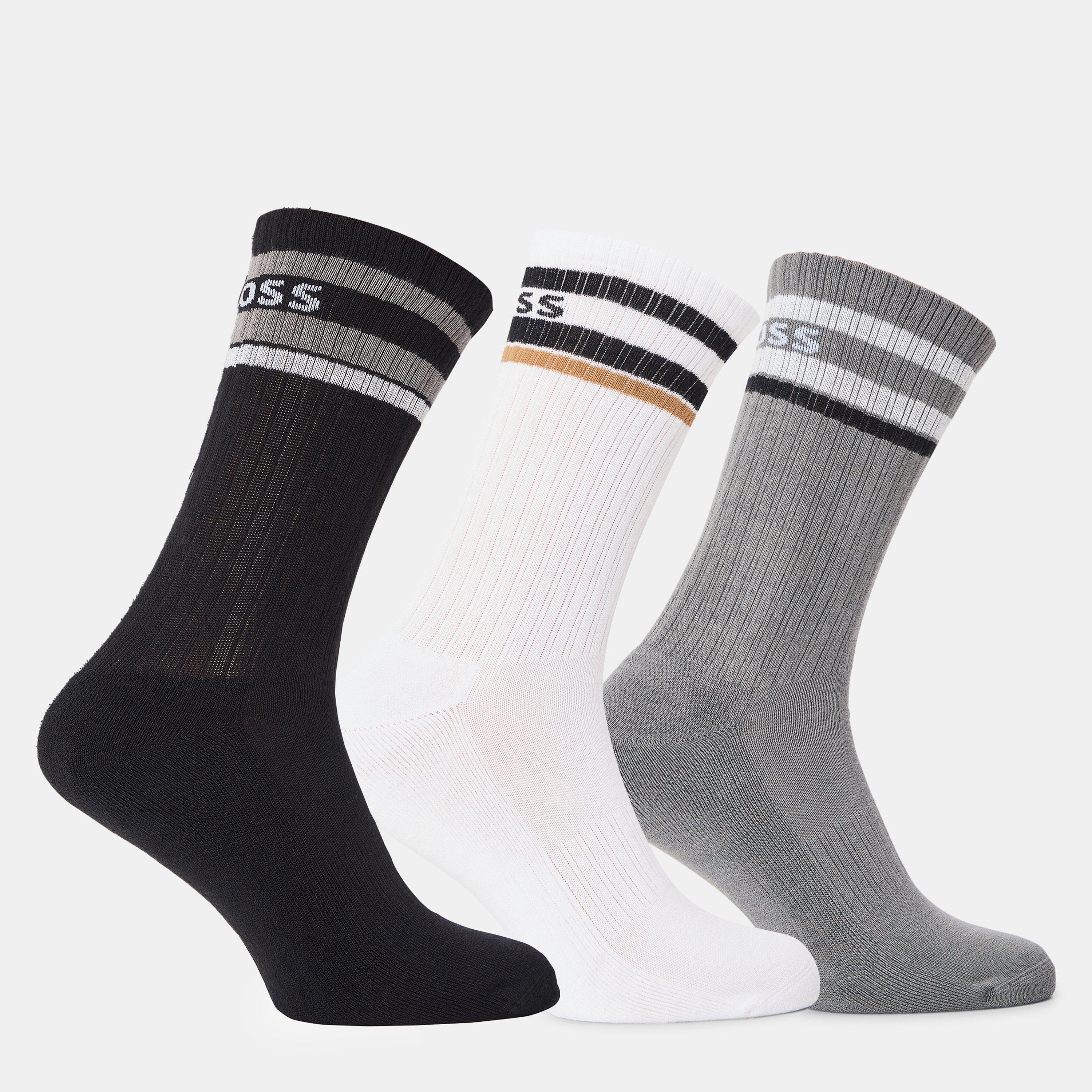 Blk/Gry/Wht 960 - Boss - Mens BOSS Bodywear 3 Pack Rib Logo Stripe Socks - 1