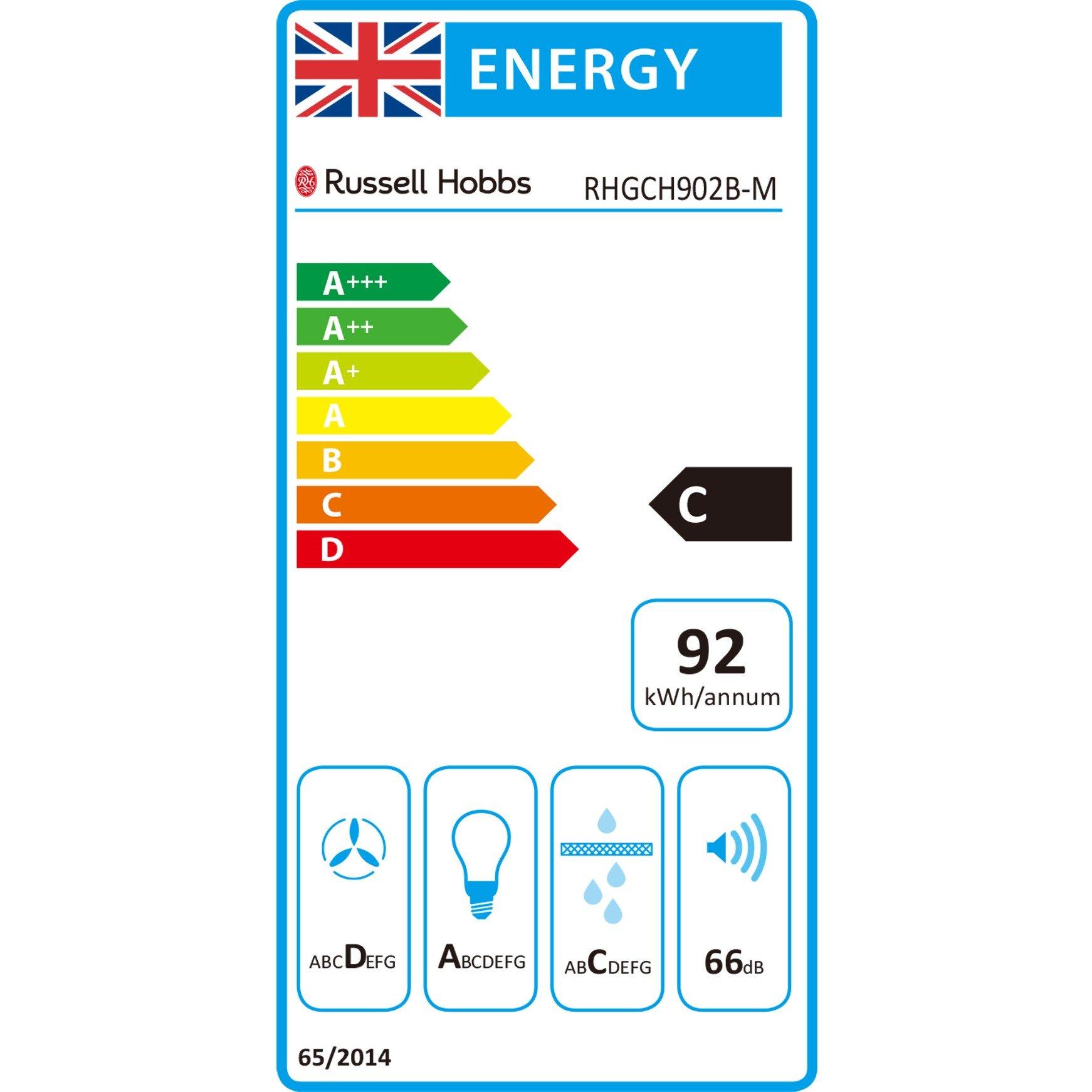 Black - Russell Hobbs - RHGCH902B-M 90cm Wide Chimney Cooker Hood - 8