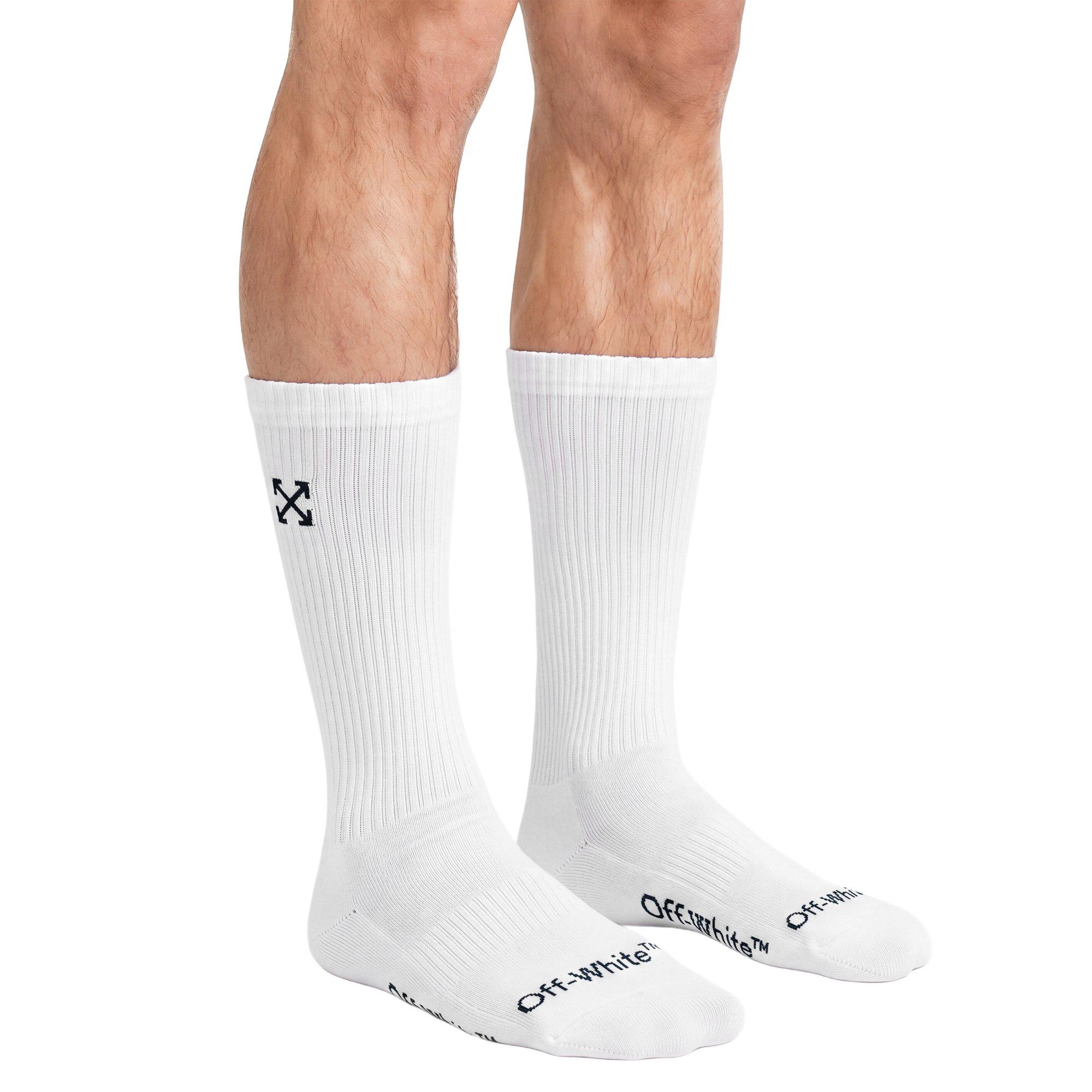 White 100 - Off White - Men's Arrow Mid Calf Cotton Crew Socks - 5