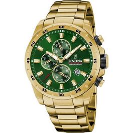 Festina Mens Festina Chronograph Gold Green Face Watch