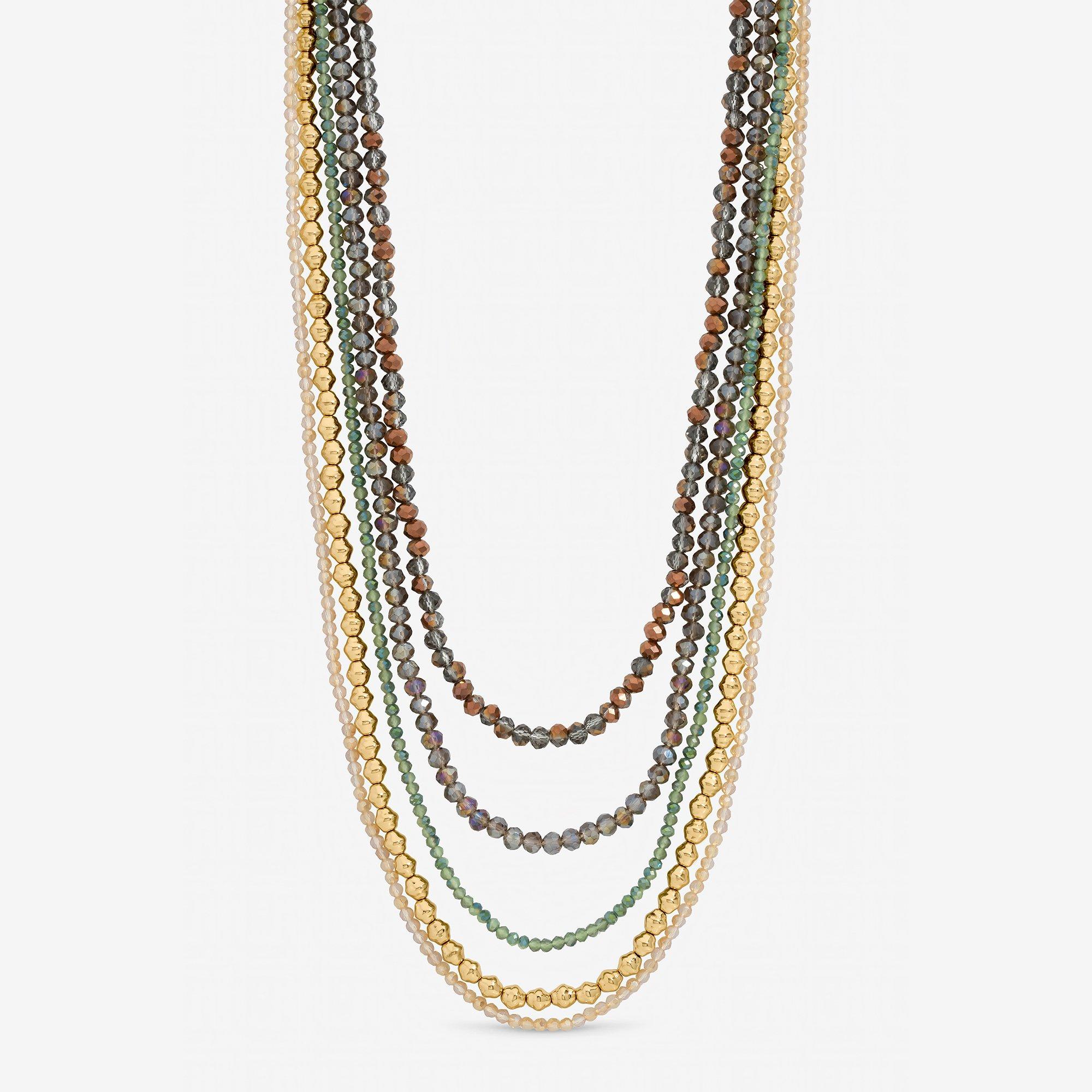 Gold - Mood - Gold and Multi Colour Beaded Multirow Necklace