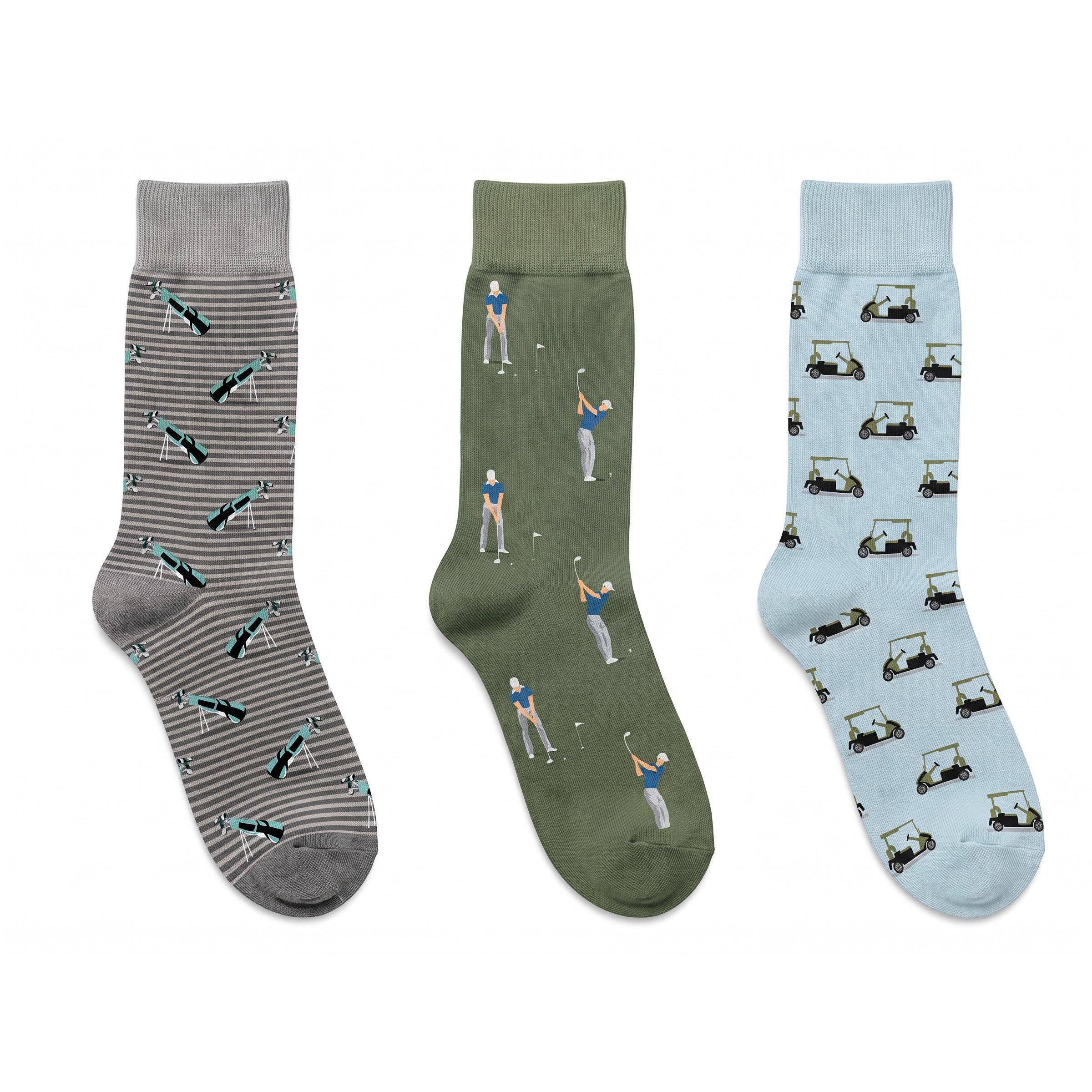 Green - Orrsum Sock Company - Mens Golf Caddy Bag 3-Pack Socks Gift Box - 3