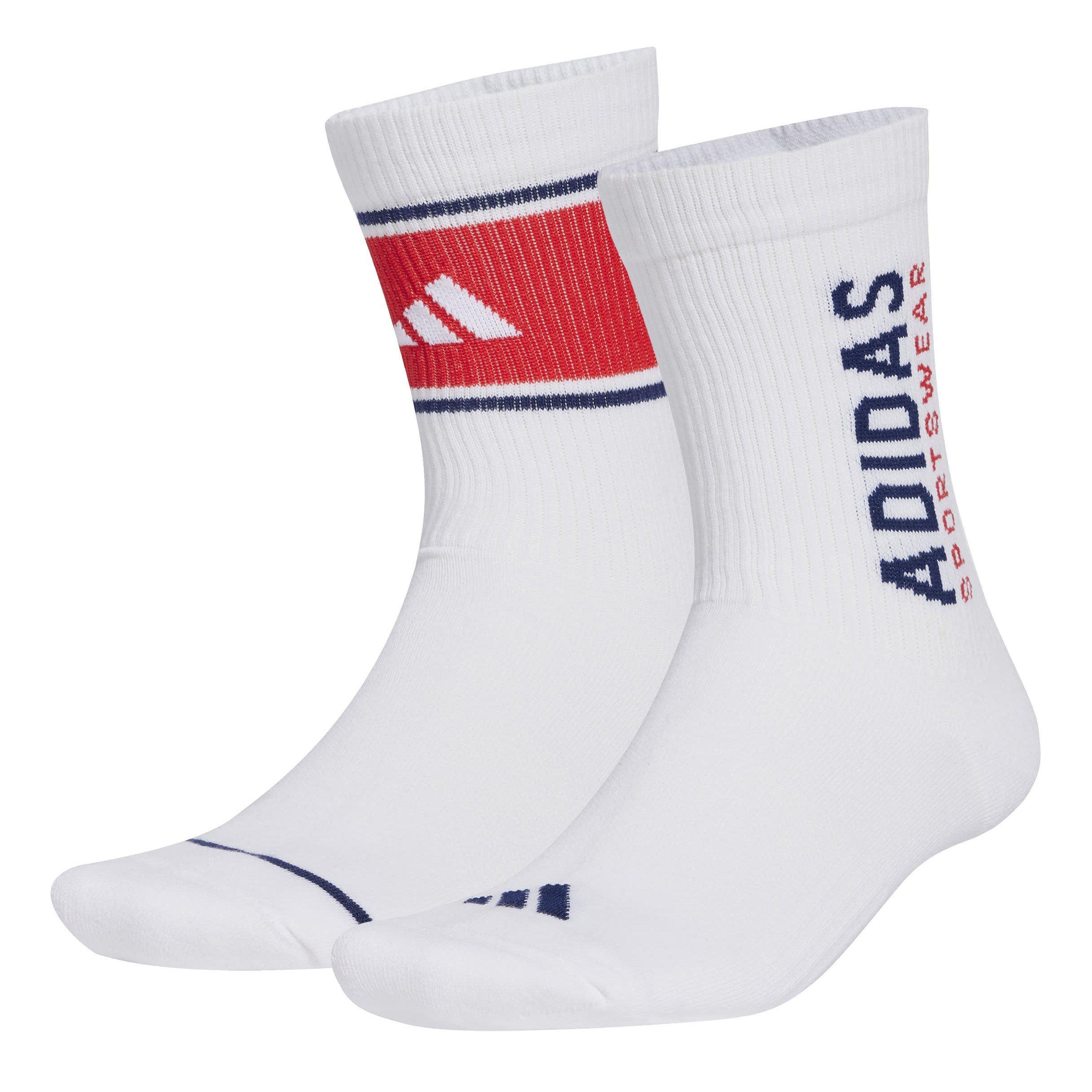 White/Ruby/Blue - adidas - Men's Logo Block Crew Socks - 1