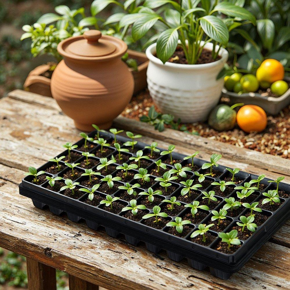 Grey - LIFE IDEAS - 2x 10pcs Thick Durable 50 Cell Seedling Tray - 2
