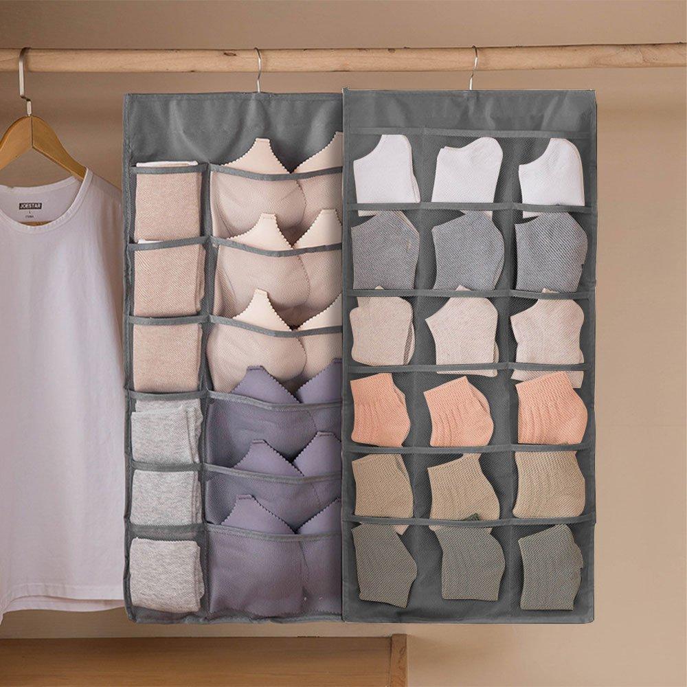 Grey - LIFE IDEAS - 4pcs Versatile Double-Sided Fabric Hanging Storage - 1