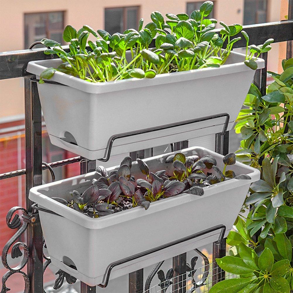 Grey-White - LIFE IDEAS - 10pcs Rectangle Garden Planter Set - 15