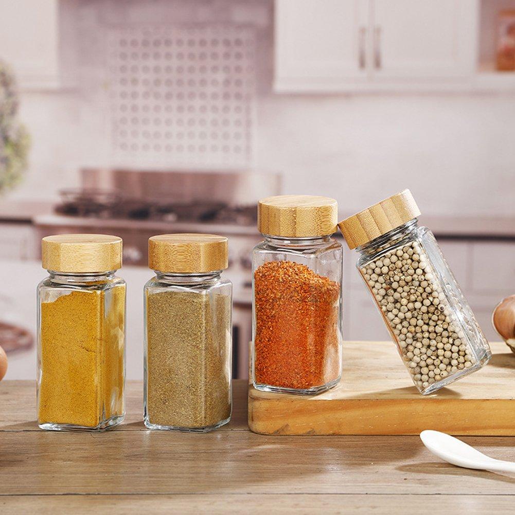 LIFE IDEAS 12Pcs Glass Spice Jars with Bamboo Lids Kit