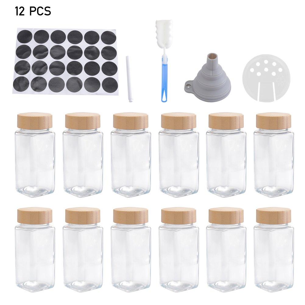 Clear - LIFE IDEAS - 12Pcs Glass Spice Jars with Bamboo Lids Kit - 13