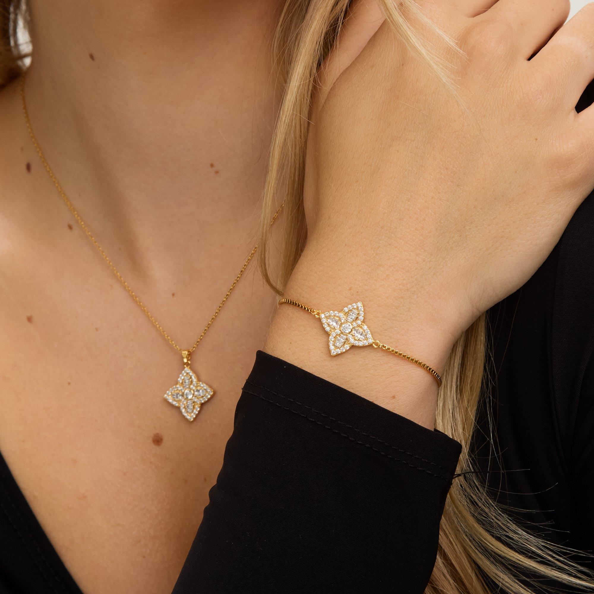 Gold - Jon Richard - 18K Gold Plated and Crystal Clover Necklace - 2