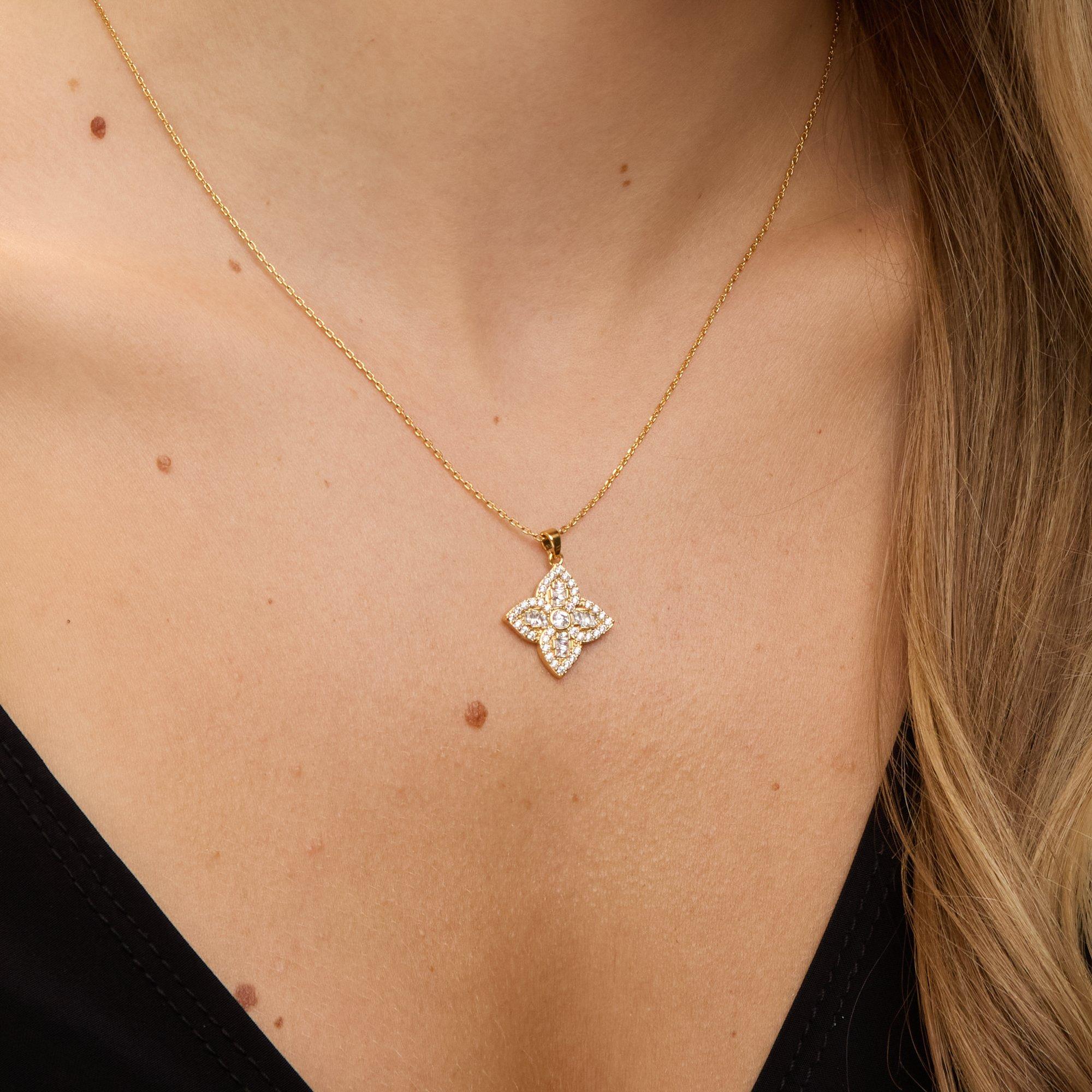 Gold - Jon Richard - 18K Gold Plated and Crystal Clover Necklace - 3