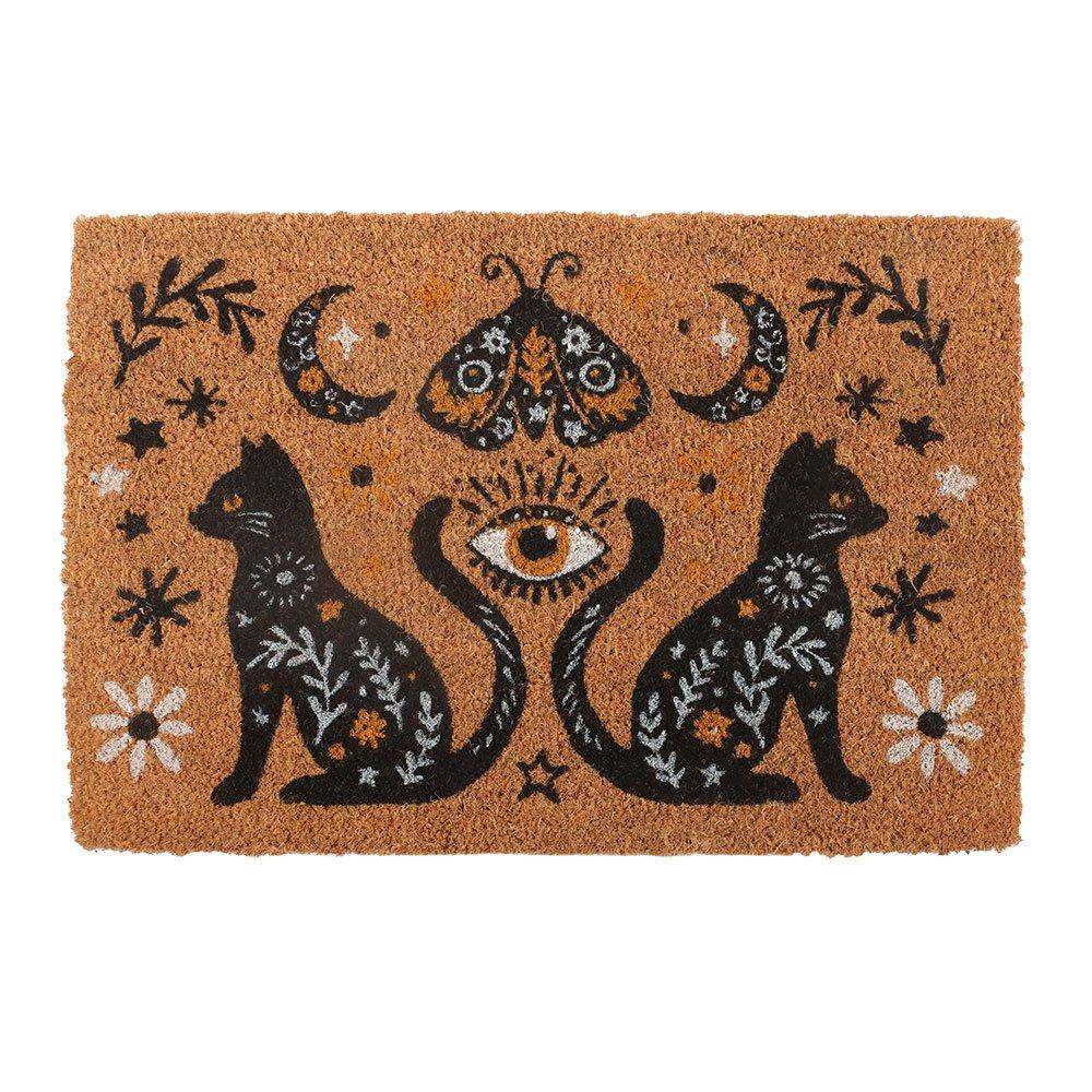 Brown - Something Different - Natural Frightful Folk Cat Doormat - 2