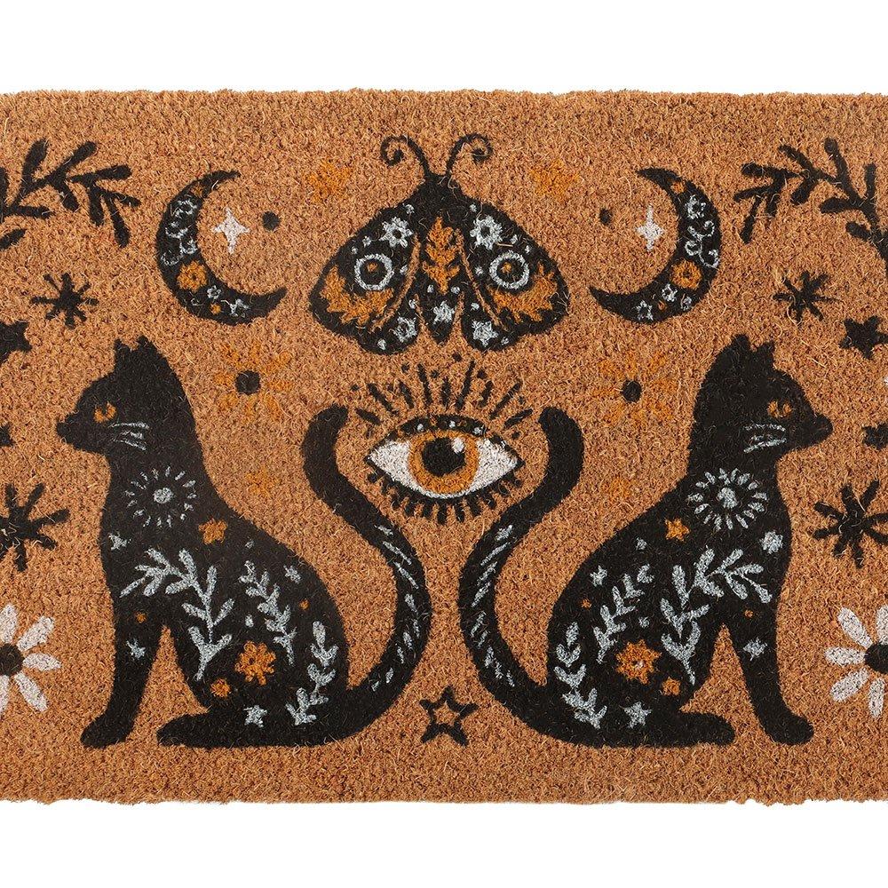 Brown - Something Different - Natural Frightful Folk Cat Doormat - 3