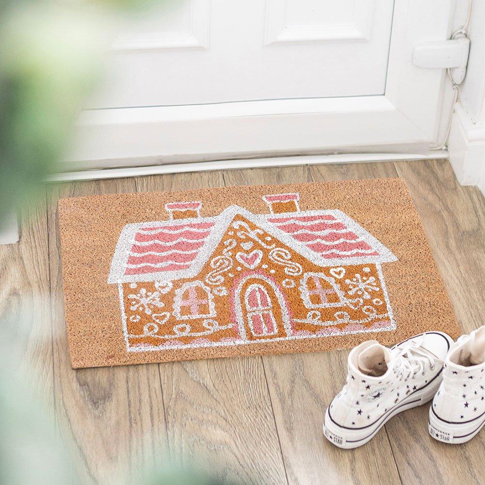 Pink - Something Different - Natural Pink Gingerbread House Doormat - 1