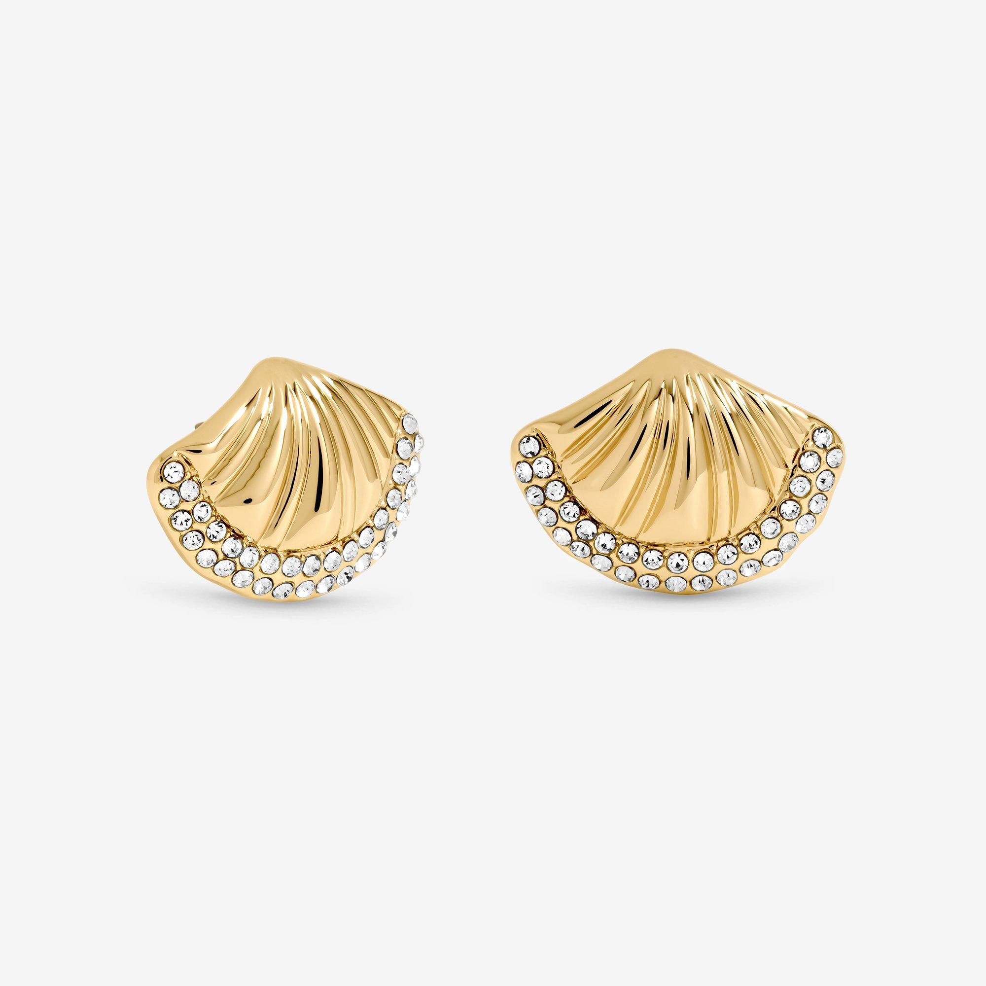 Gold - Mood - Gold Plated and Pave Shell Stud Earrings