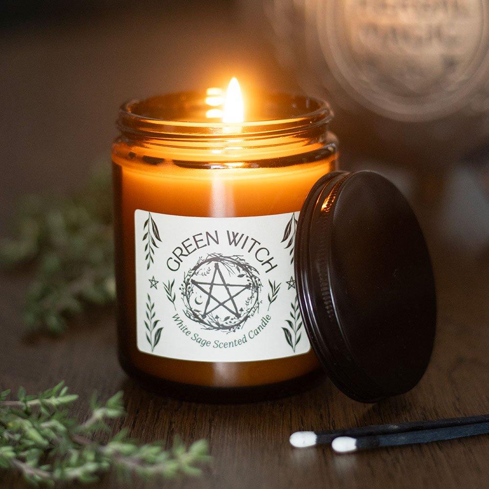 Brown - Something Different - Green Witch White Sage Amber Glass Candle - 1