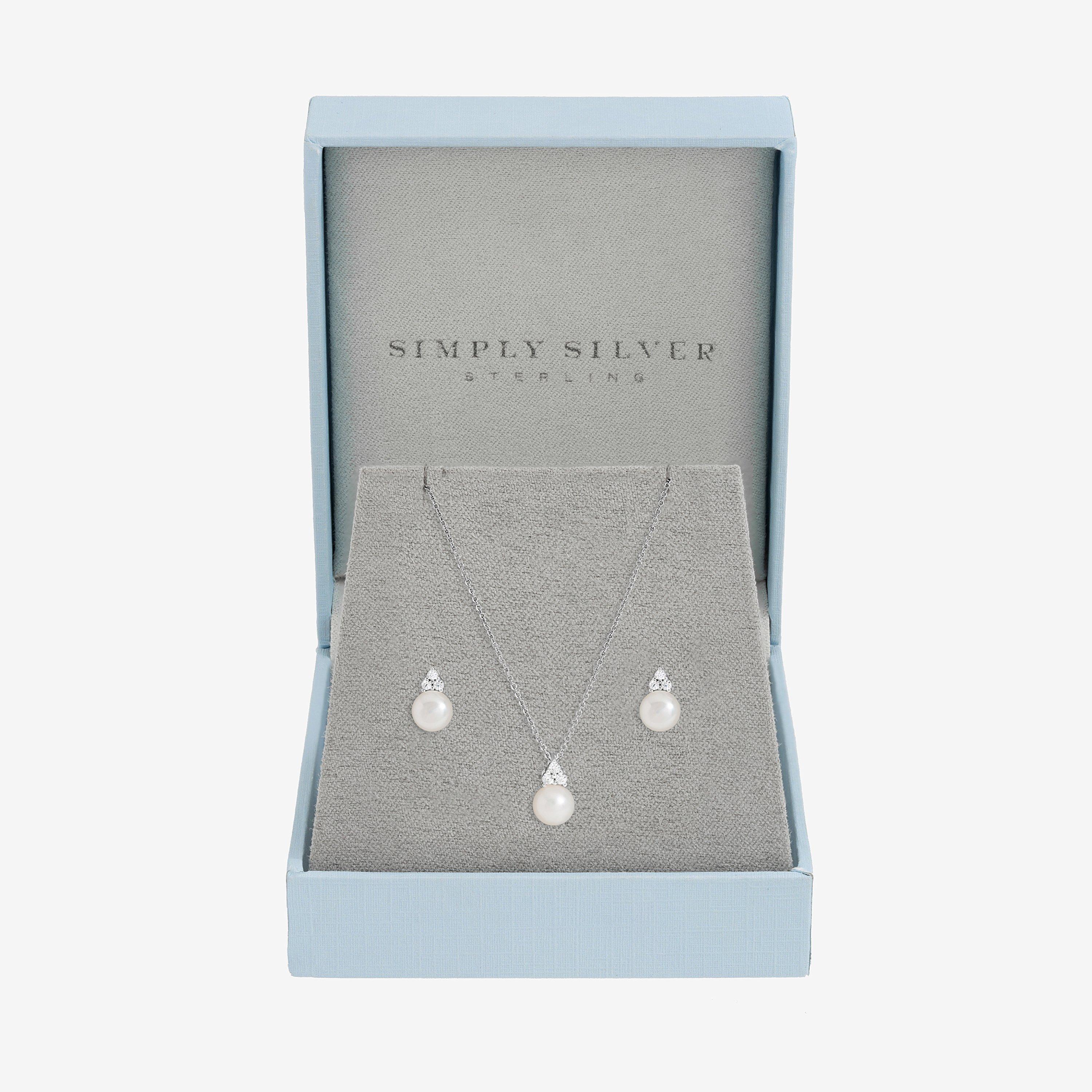Simply Silver 925 Sterling Silver Plated Freshwater Pearl Set