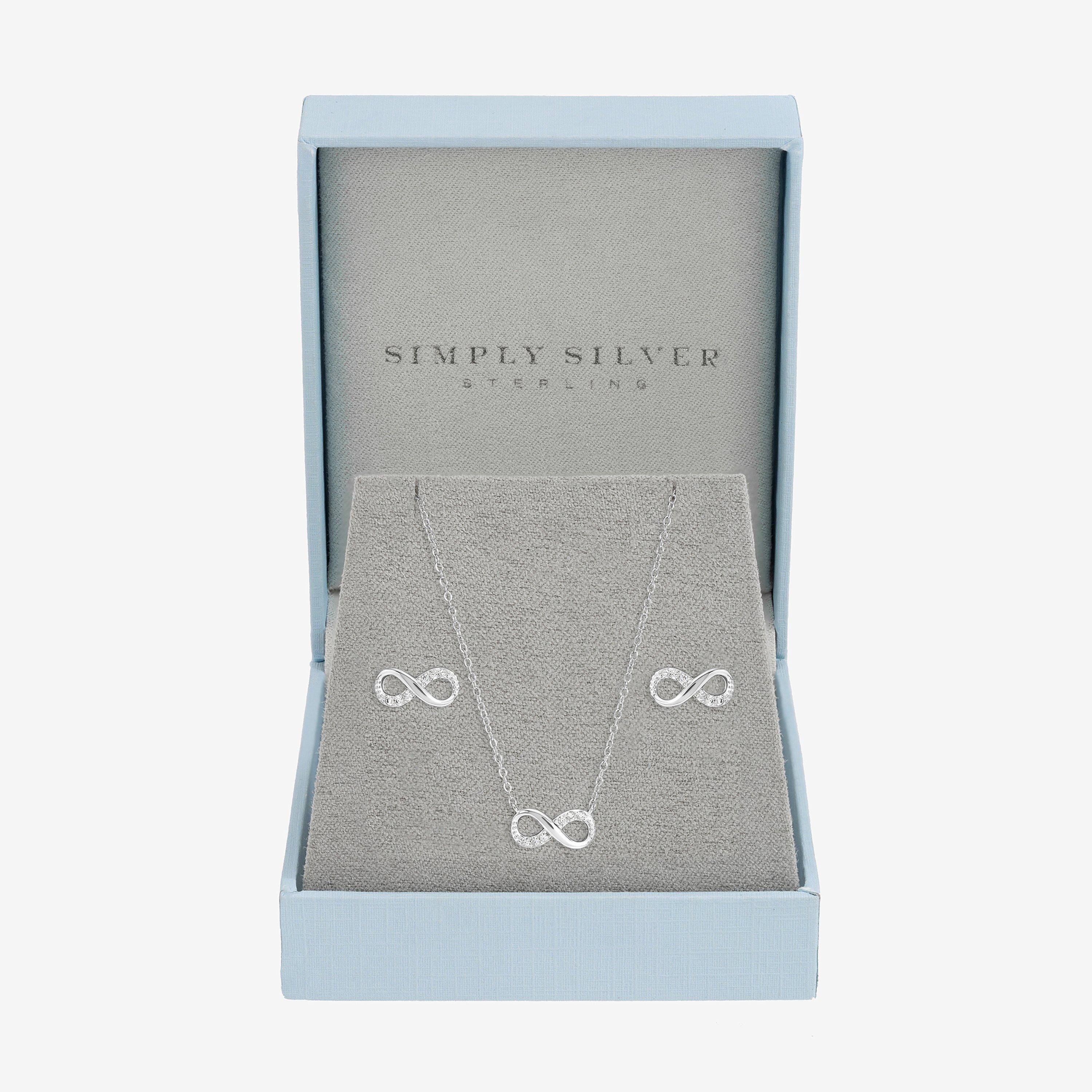 Simply Silver 925 Sterling Silver Plated Pave Infinity Set