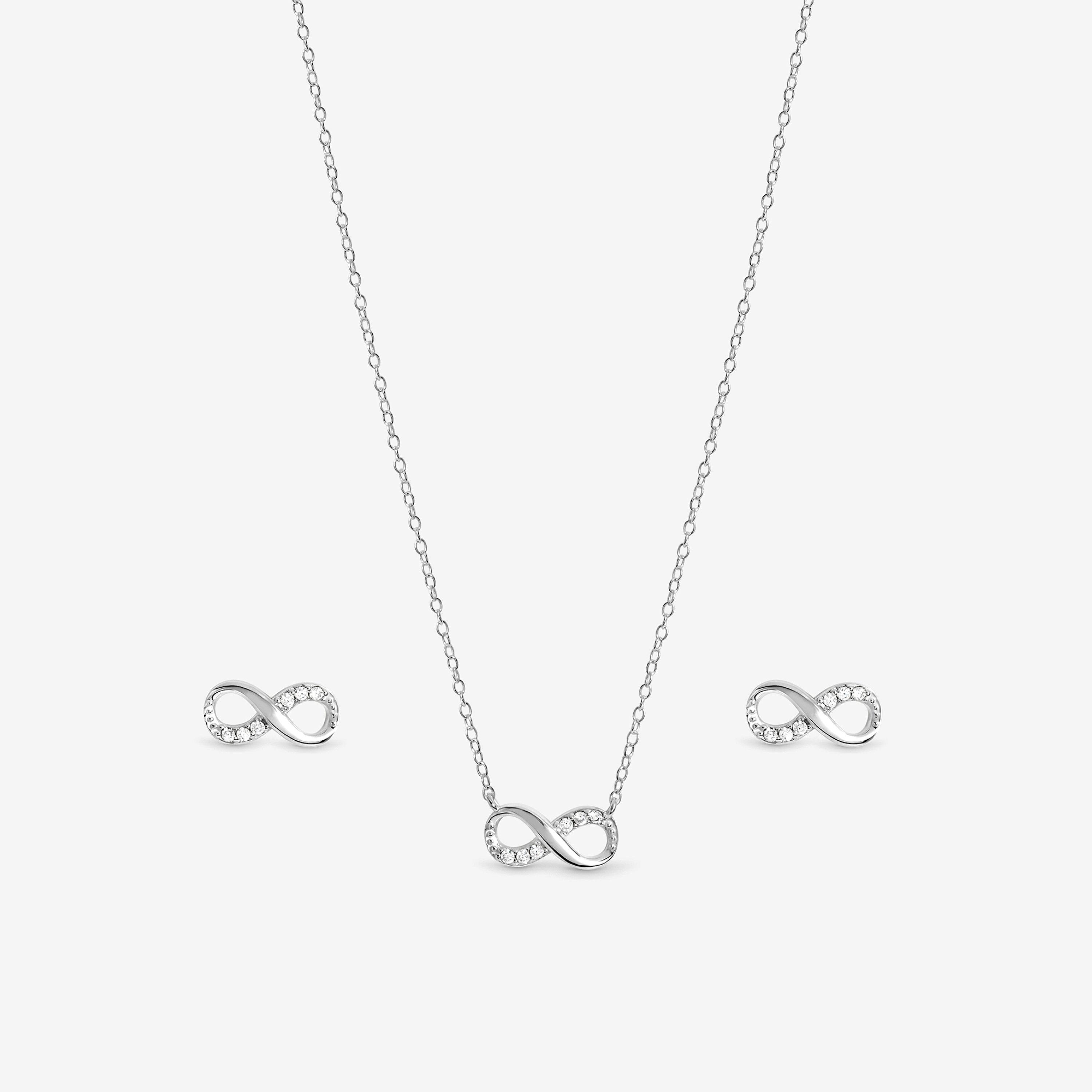 Silver - Simply Silver - 925 Sterling Silver Plated Pave Infinity Set - 2