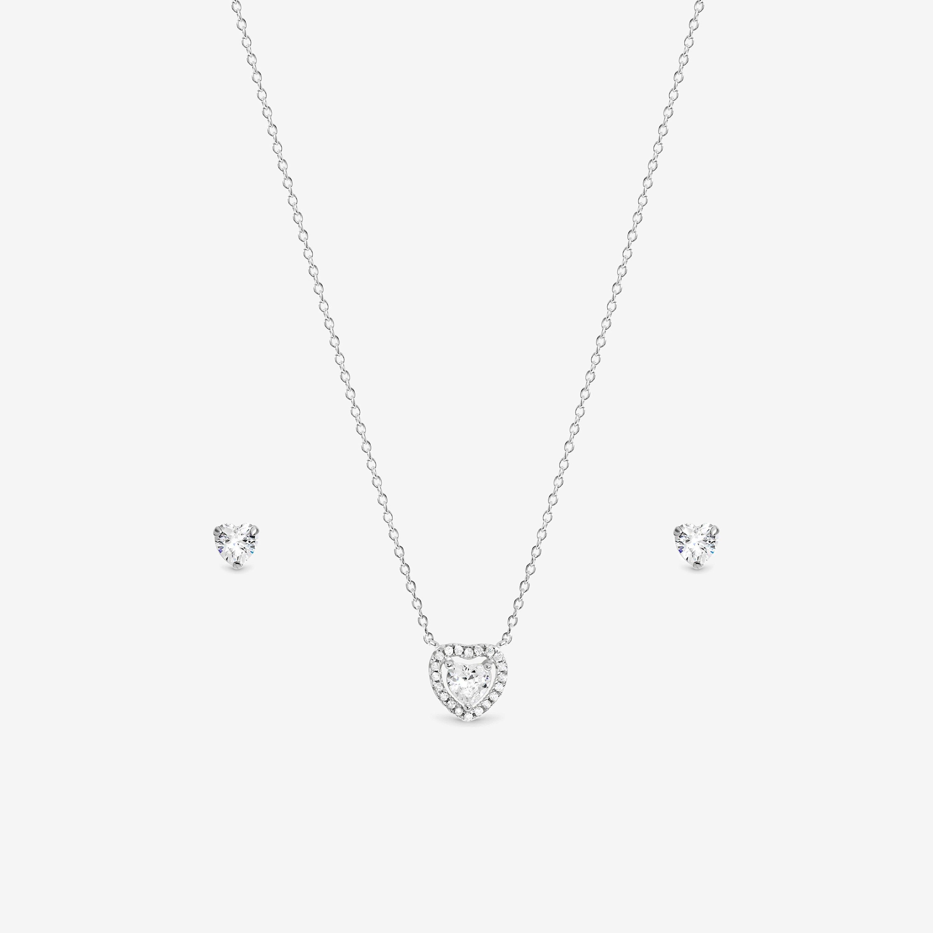 Silver - Simply Silver - 925 Sterling Silver Plated Halo Heart Set - 2