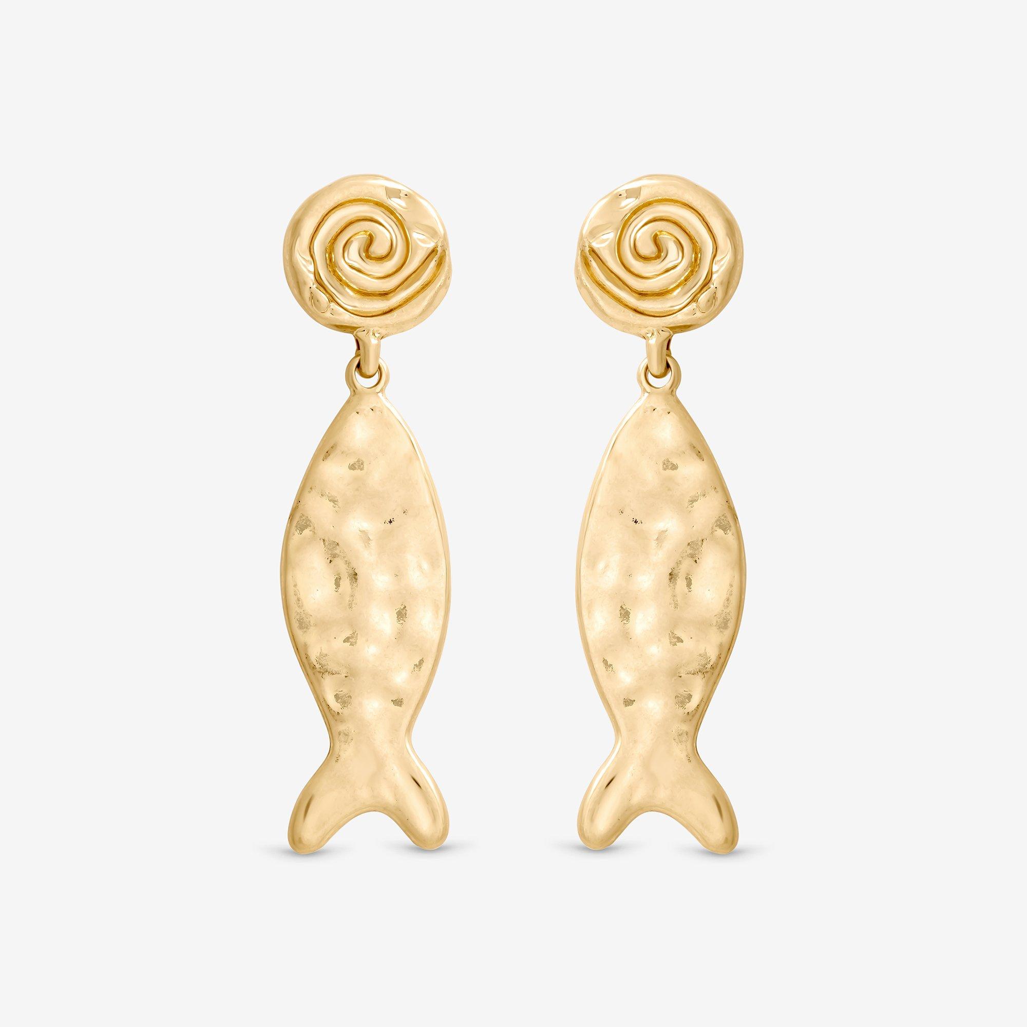 Gold - Mood - Gold Molten Fish Statement Earrings