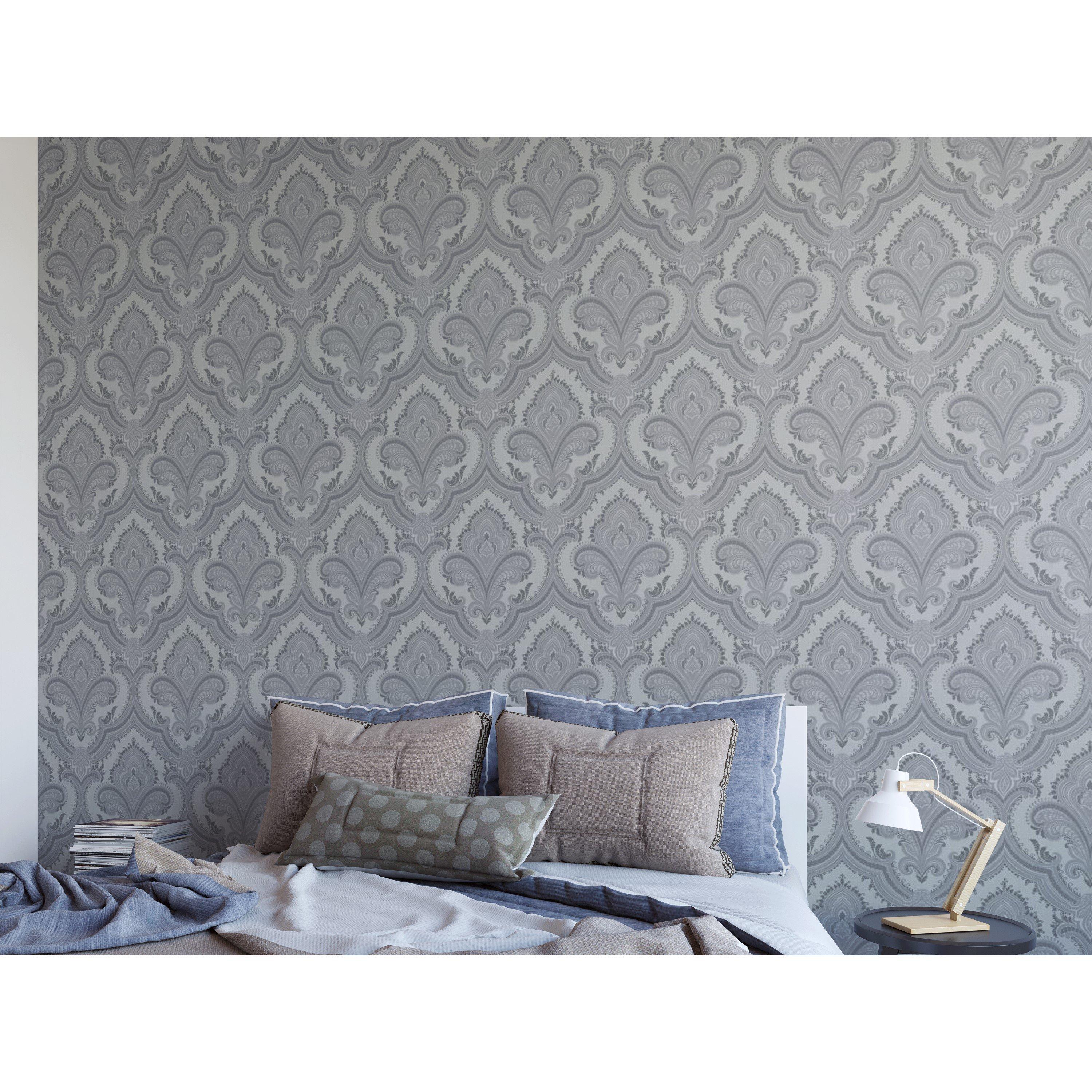 Design Id  Did Damask & Silver Wallpaper Grey