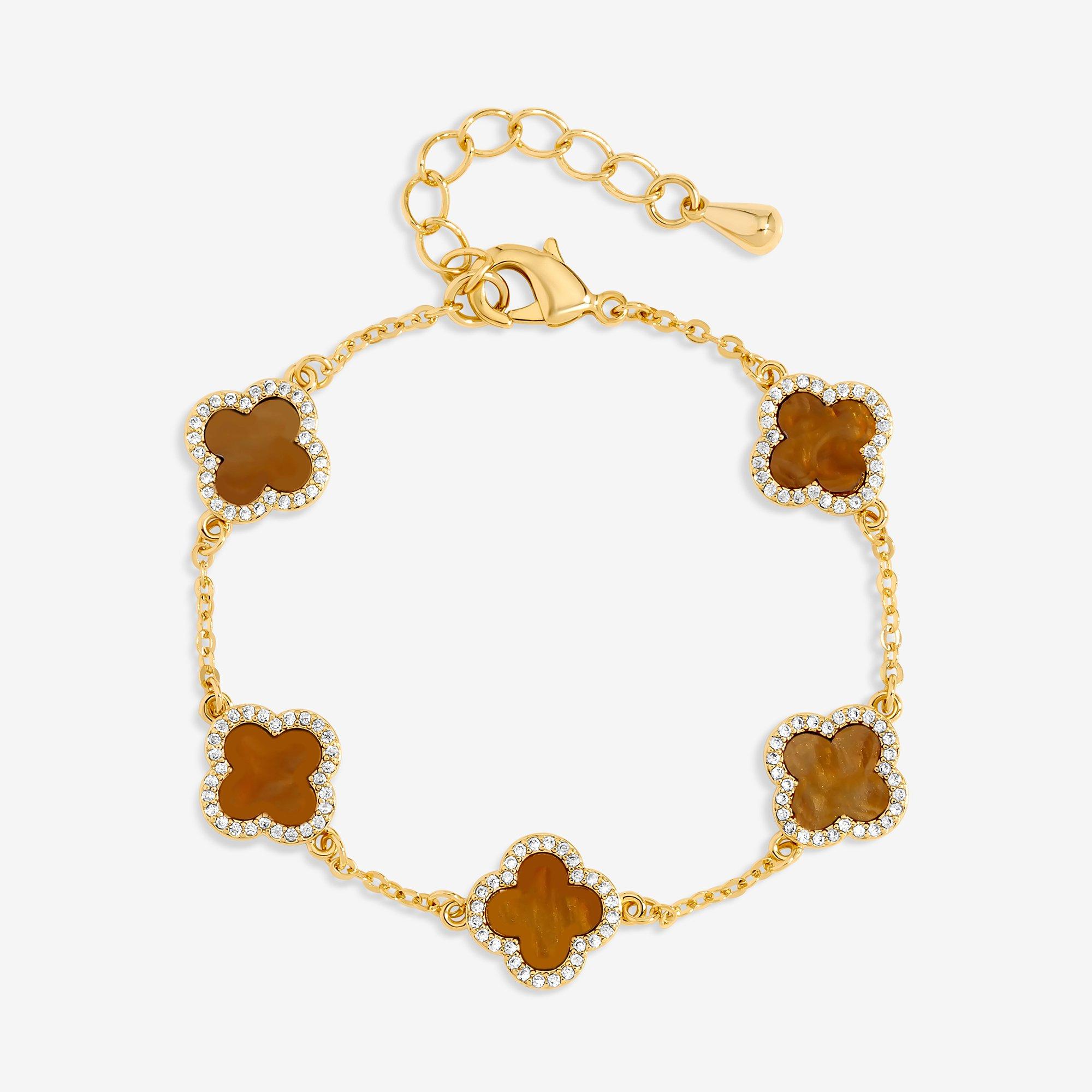 Gold - Jon Richard - Jon Richard Gold Plated Tigers Eye Clover Bracelet - 1
