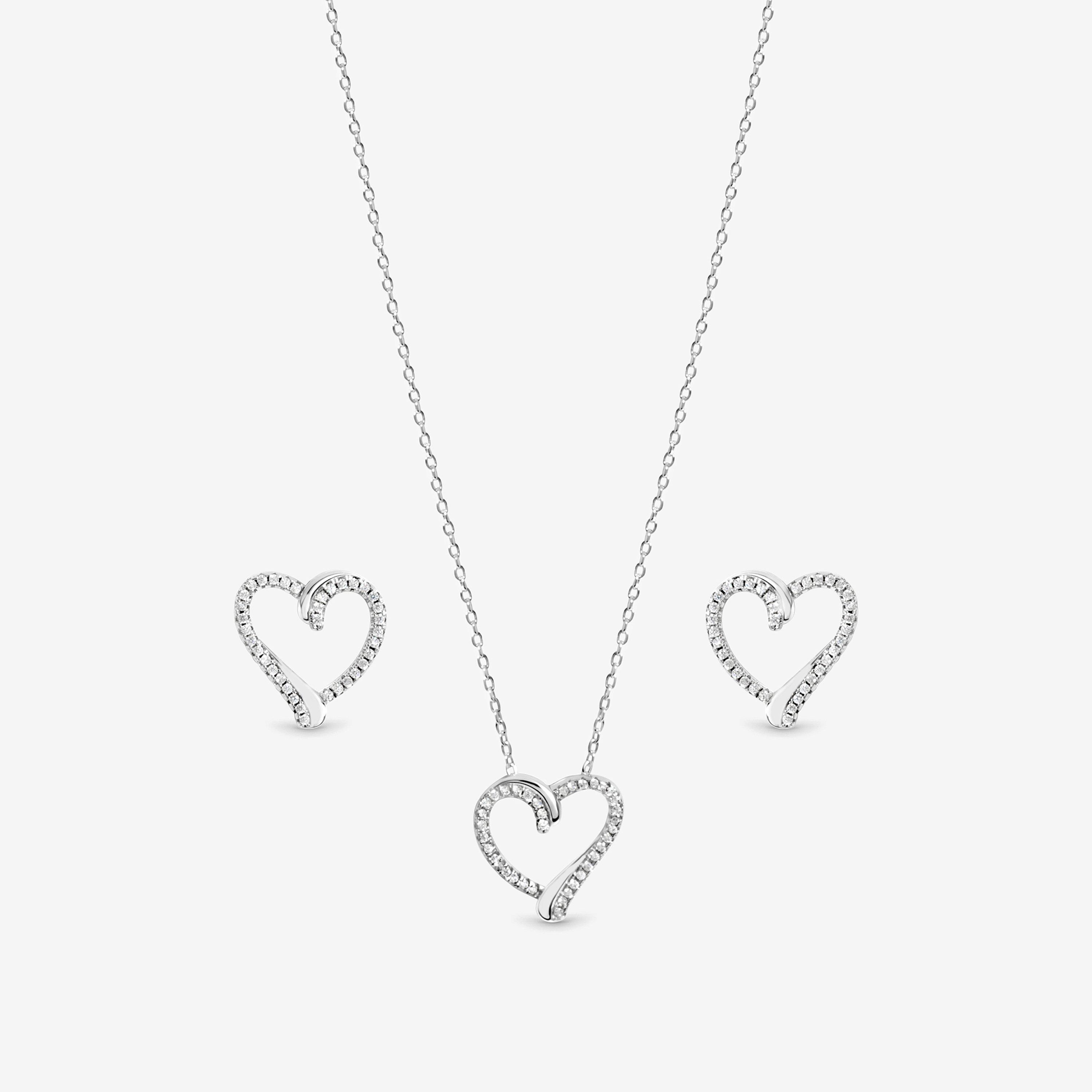 Silver - Inicio - Pave Open Heart Set - Gift Box - 2