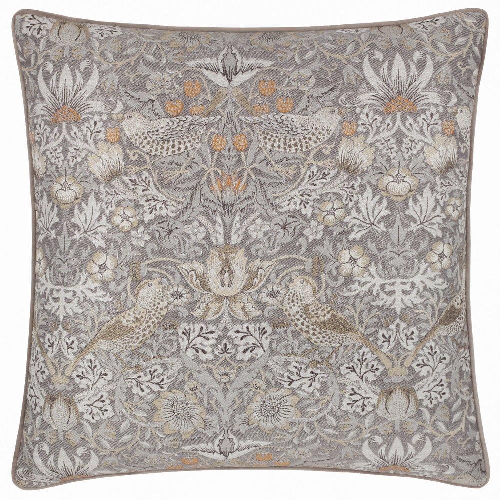 Biscuit - Morris and Co - Strawberry Thief Piped Jacquard Feather Filled Cus - 1