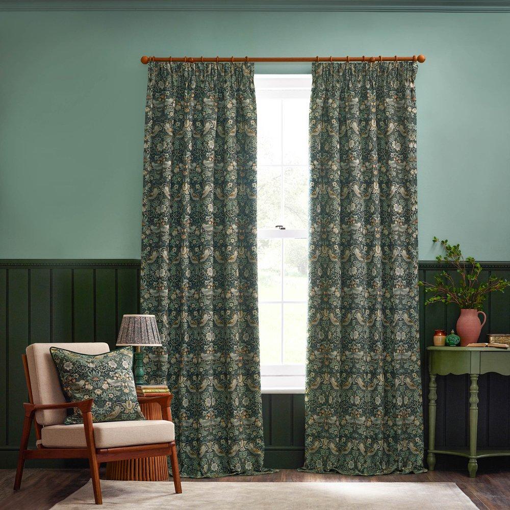 Forest Green - Morris and Co - Strawberry Thief Piped Jacquard Feather Filled Cus - 5