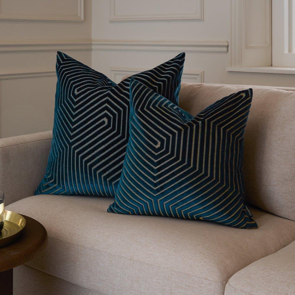 Navy - Paoletti - Evoke Cut Velvet Fibre Filled Cushion - 5