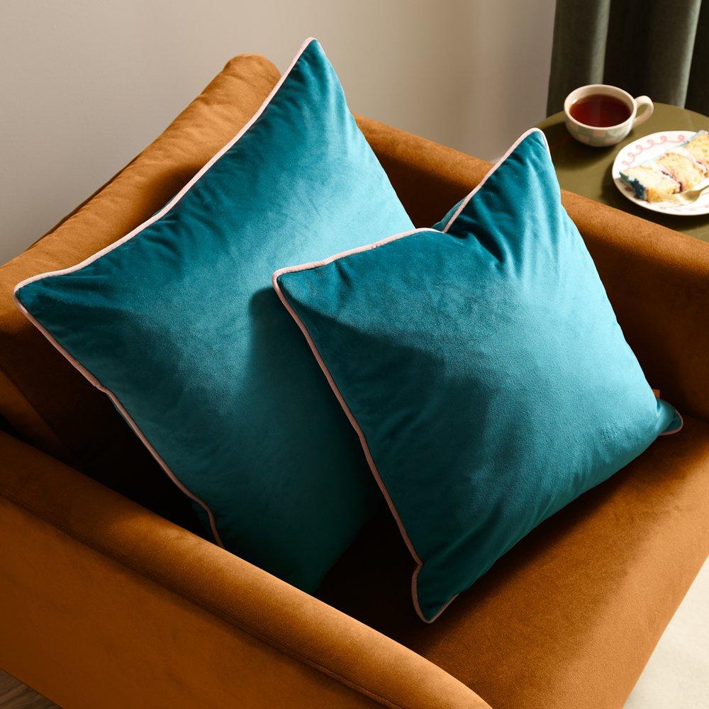 Teal/Blush - Furn - Meridian Velvet Fibre Filled Cushion - 4