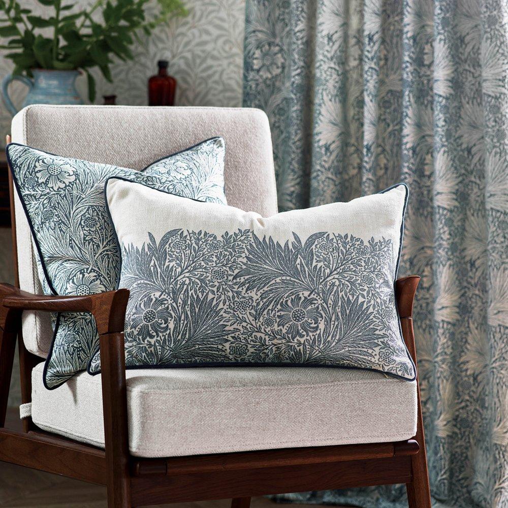 Indigo - Morris and Co - Marigold Piped Jacquard Feather Filled Cushion - 4