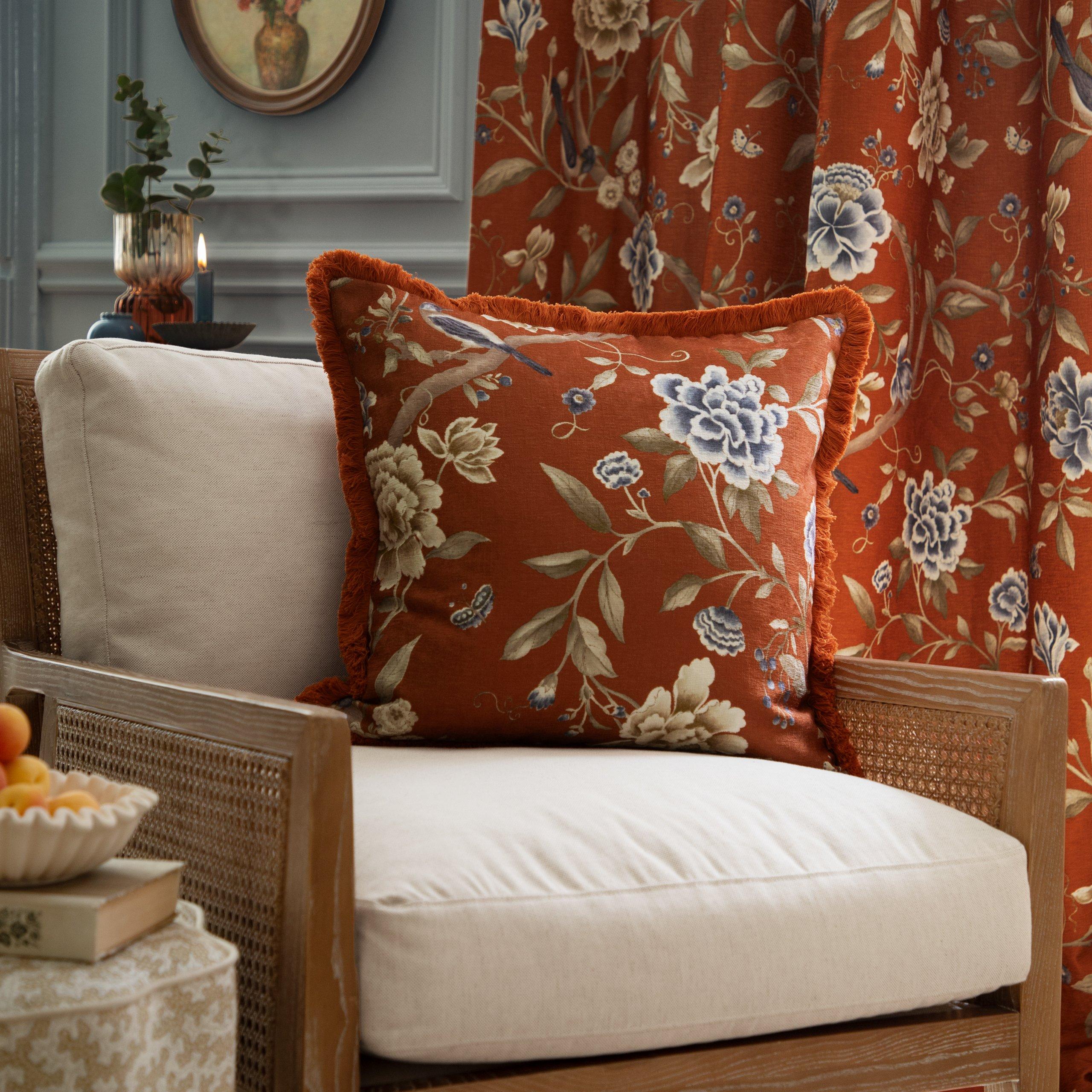Rust - Sanderson - Porcelain Garden Chenille Feather Filled Cushion - 2