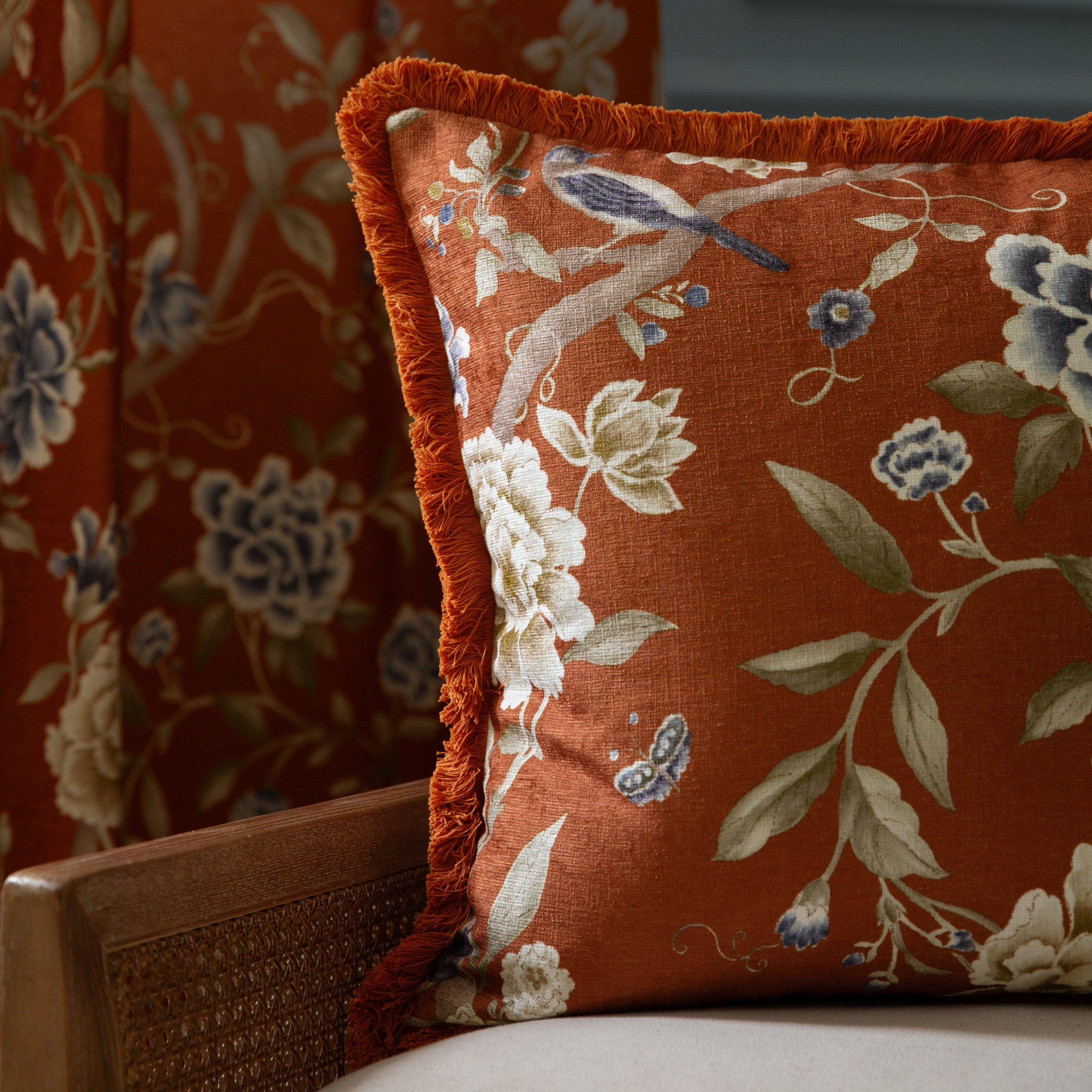 Rust - Sanderson - Porcelain Garden Chenille Feather Filled Cushion - 6