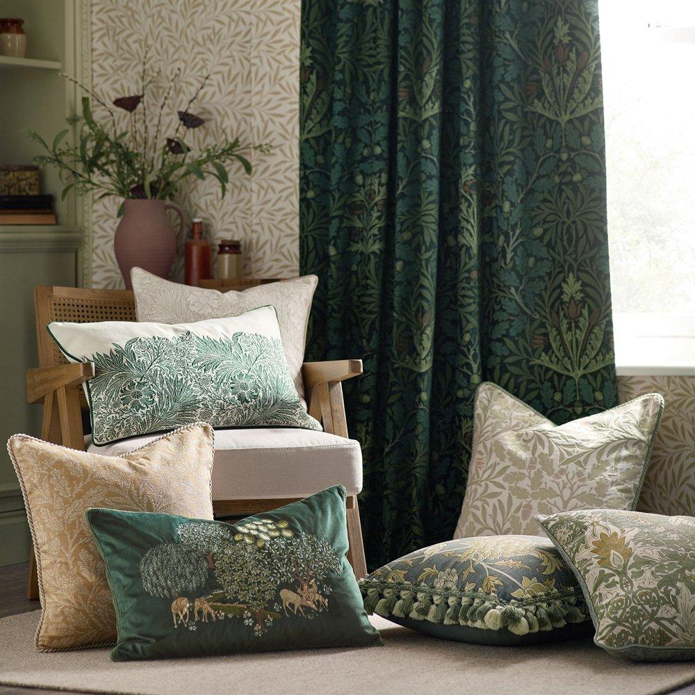 Leaf Green - Morris and Co - Marigold Embroidered Feather Filled Cushion - 6
