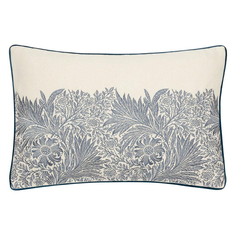Indigo - Morris and Co - Marigold Embroidered Feather Filled Cushion - 1