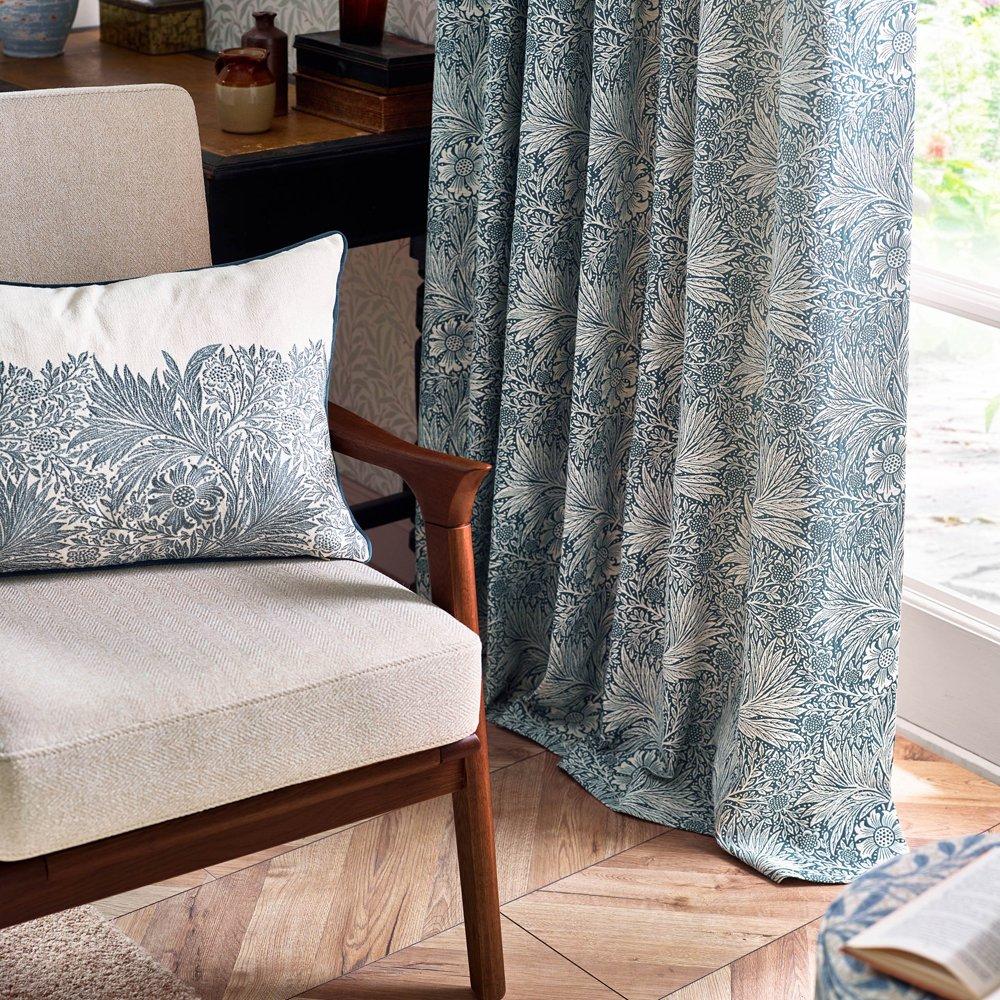 Indigo - Morris and Co - Marigold Embroidered Feather Filled Cushion - 5