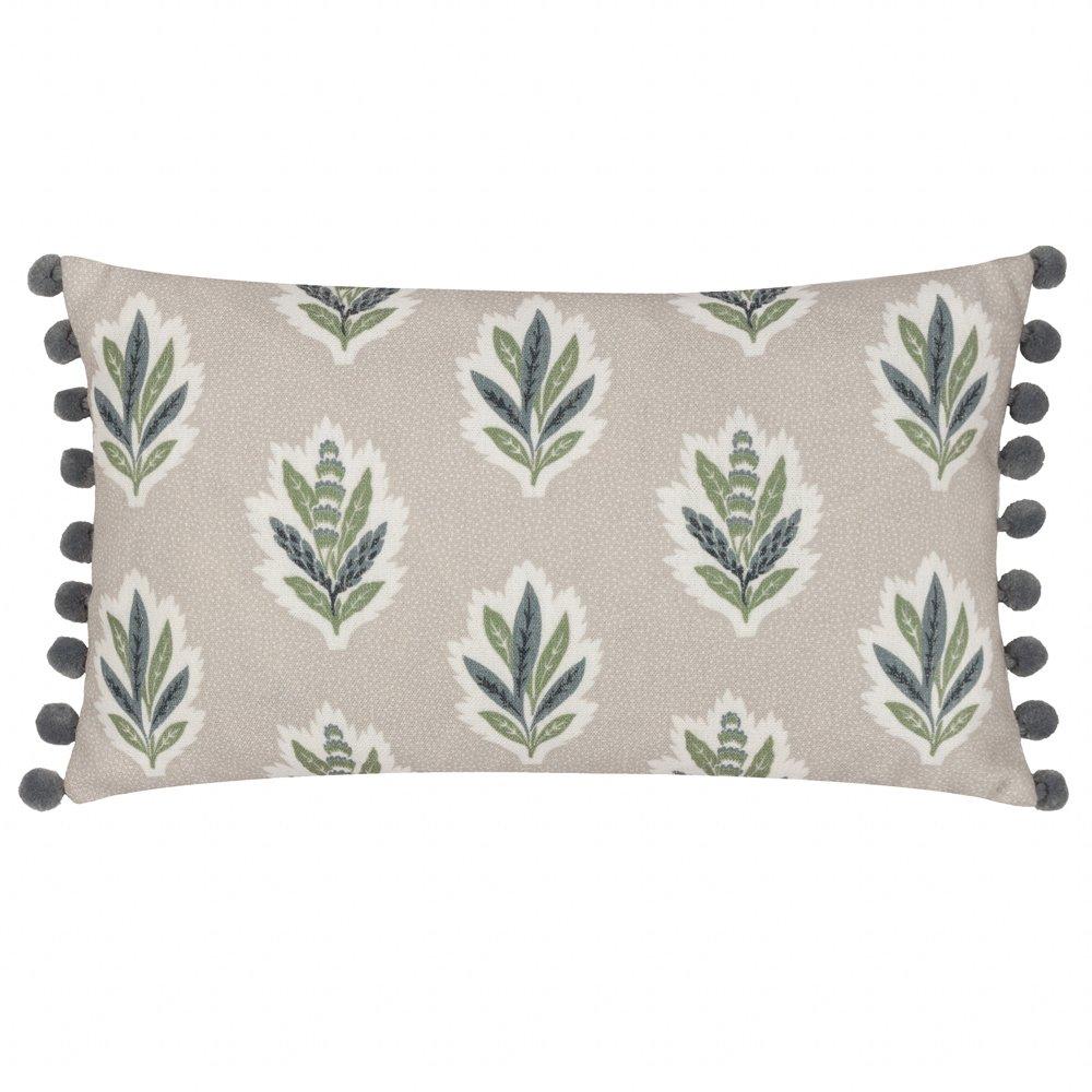 Flax - Sanderson - Sessile Leaf Printed Feather Filled Cushion - 1