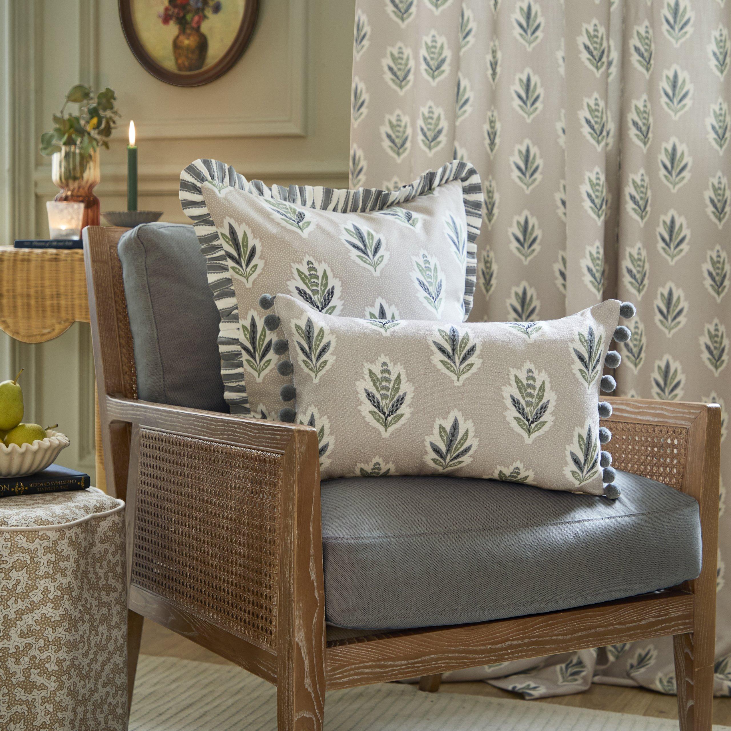 Flax - Sanderson - Sessile Leaf Printed Feather Filled Cushion - 2