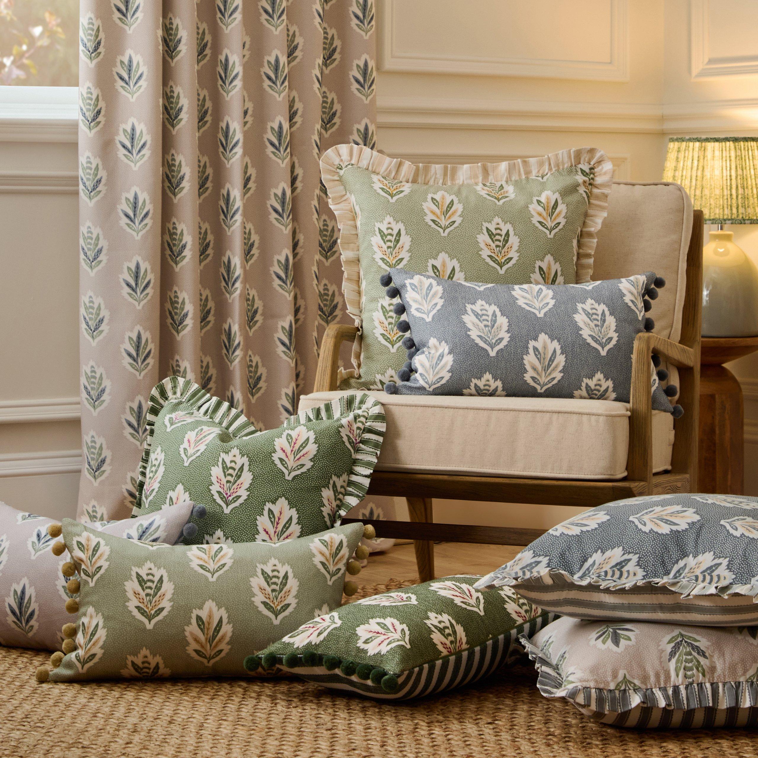 Flax - Sanderson - Sessile Leaf Printed Feather Filled Cushion - 7