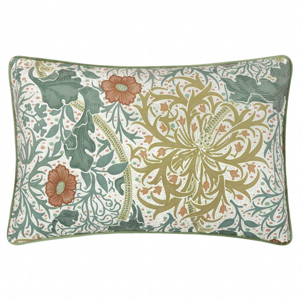 Morris And Co  Seaweed Printed Velvet Feather Filled Cushion - Stone/Sunflower - 40x60cm